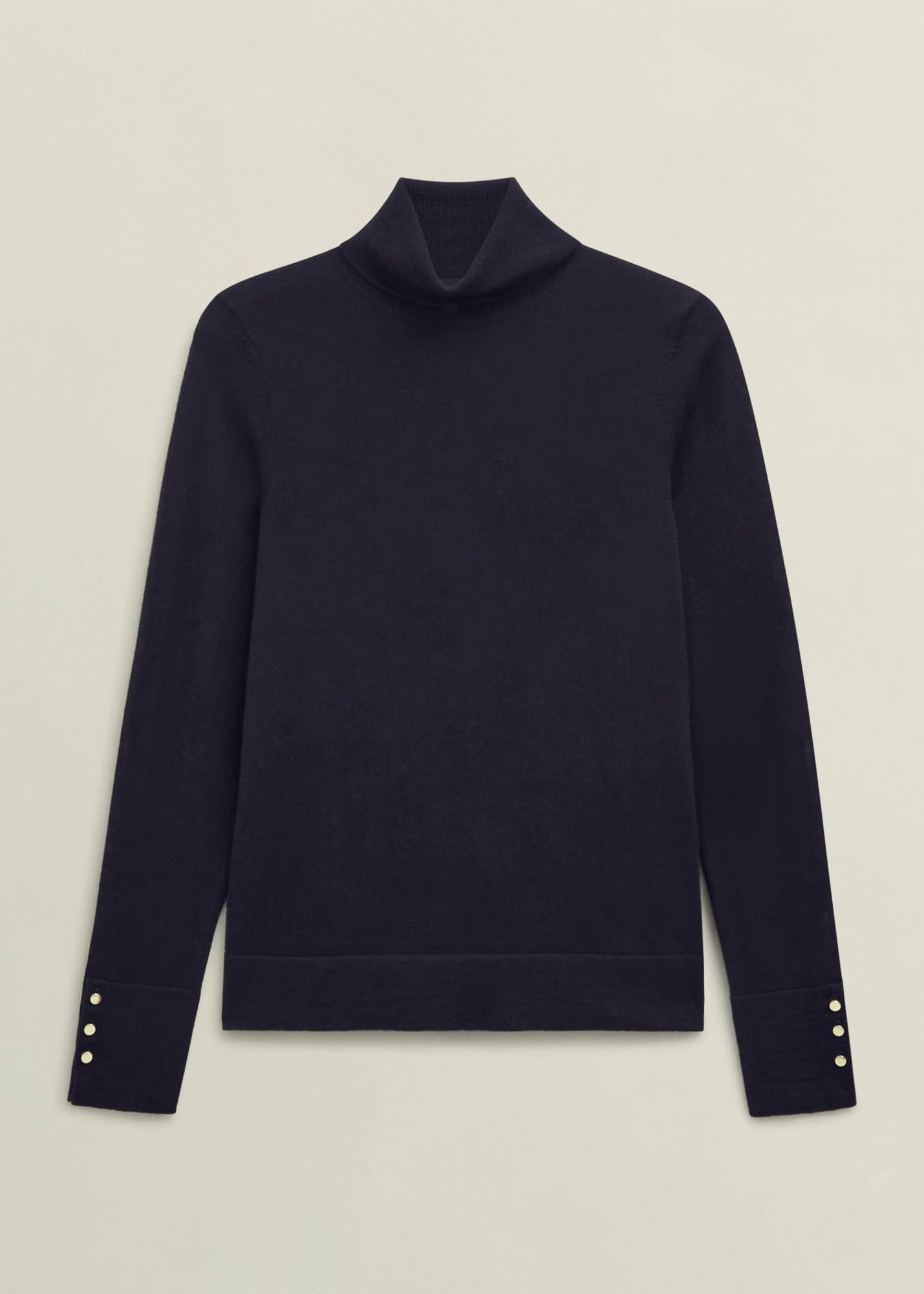 Lara Merino Rollneck Jumper, Navy, hi-res