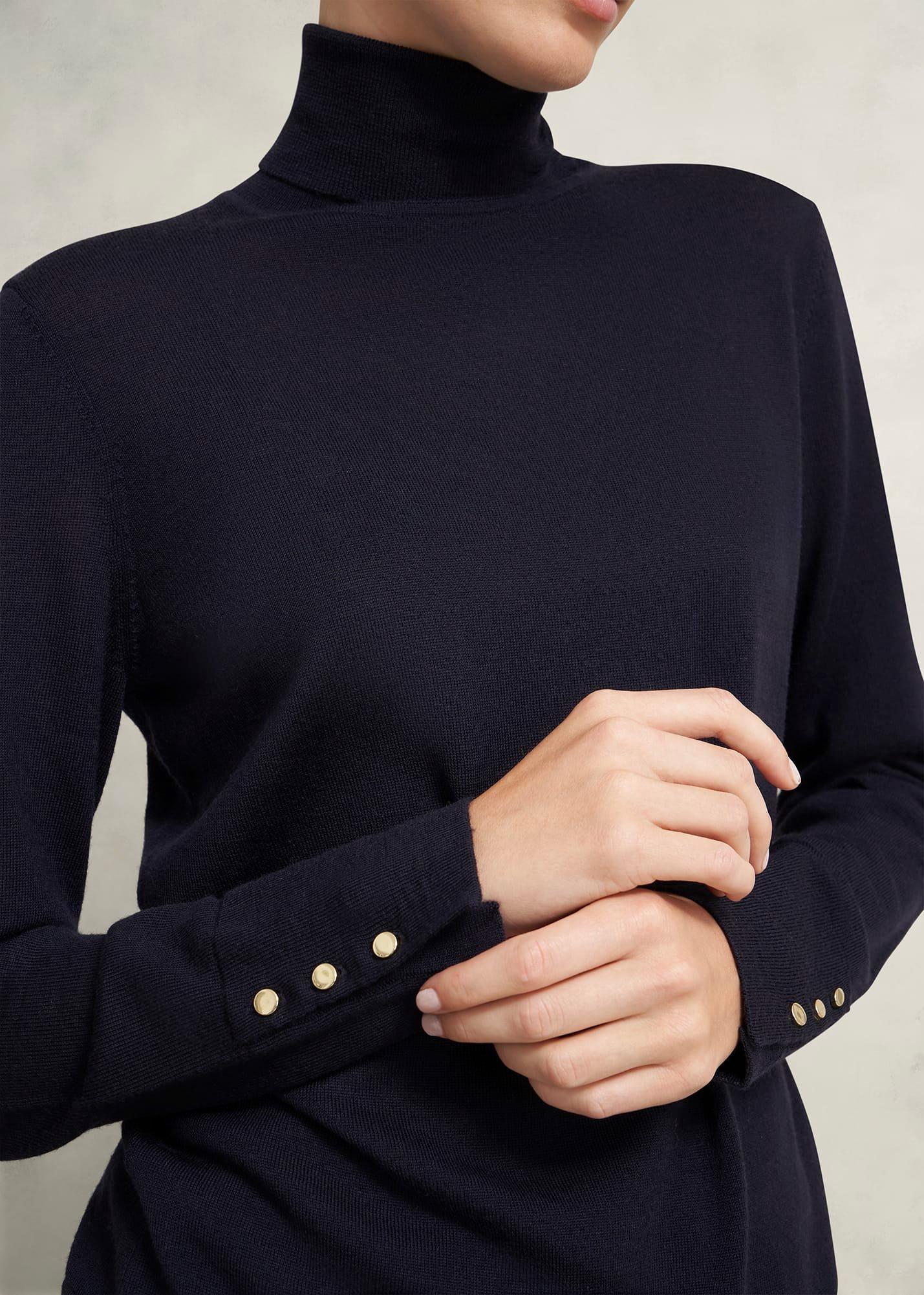 Lara Merino Rollneck Jumper, Navy, hi-res