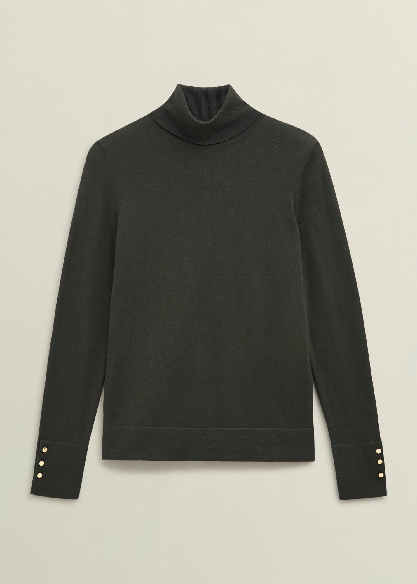 Lara Merino Rollneck Jumper, Yew Green, hi-res