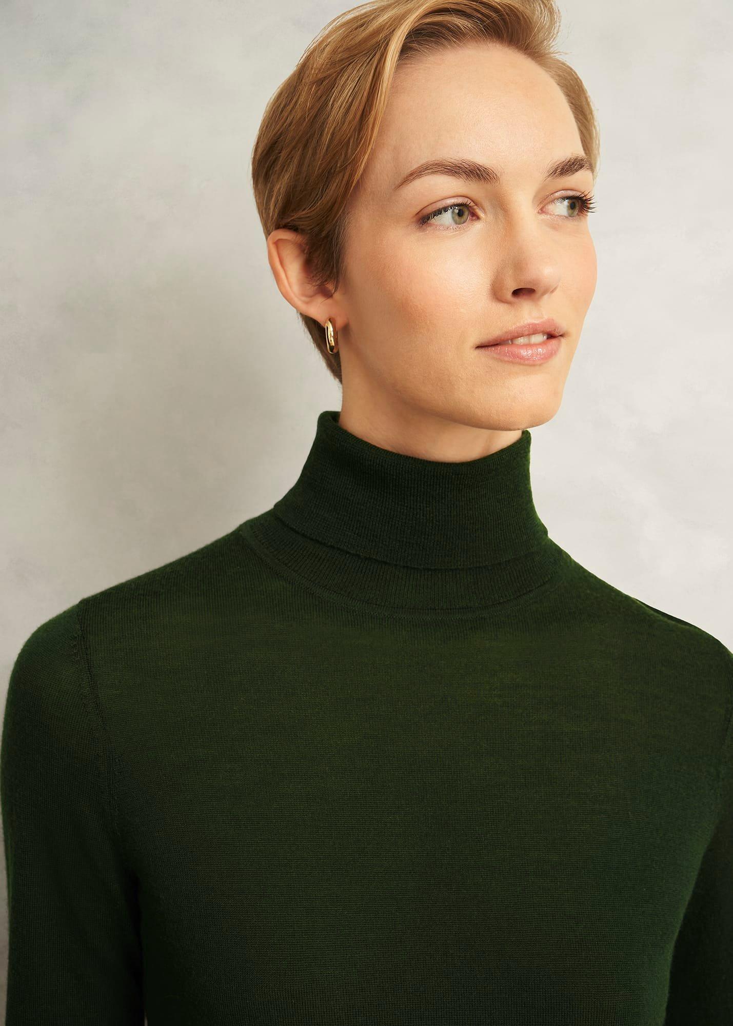Lara Merino Rollneck Jumper, Yew Green, hi-res