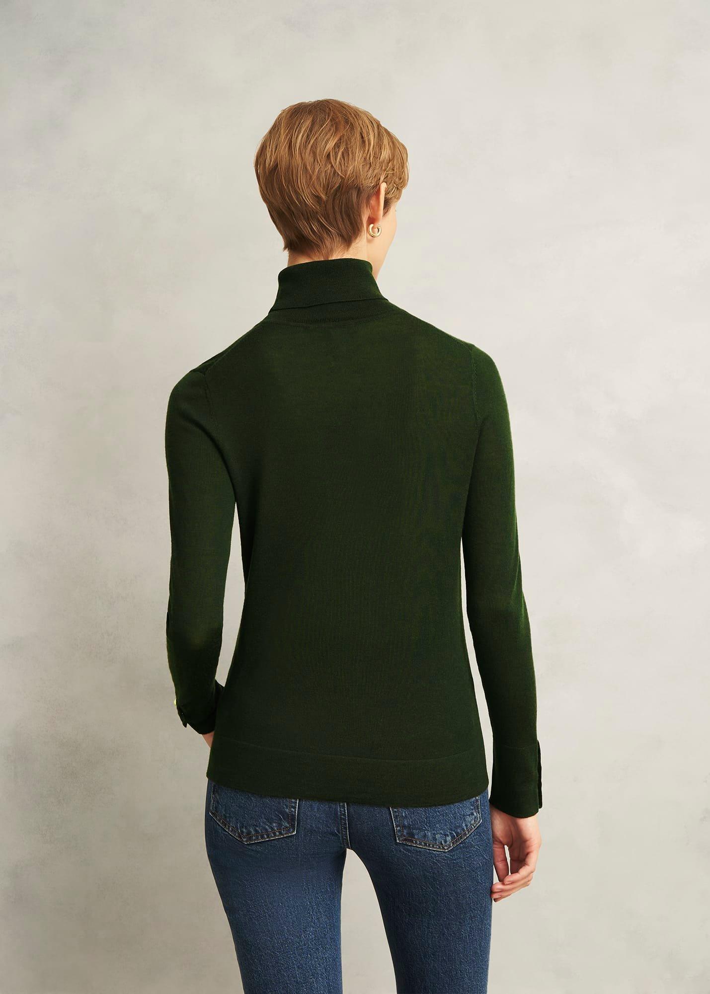 Lara Merino Rollneck Jumper, Yew Green, hi-res