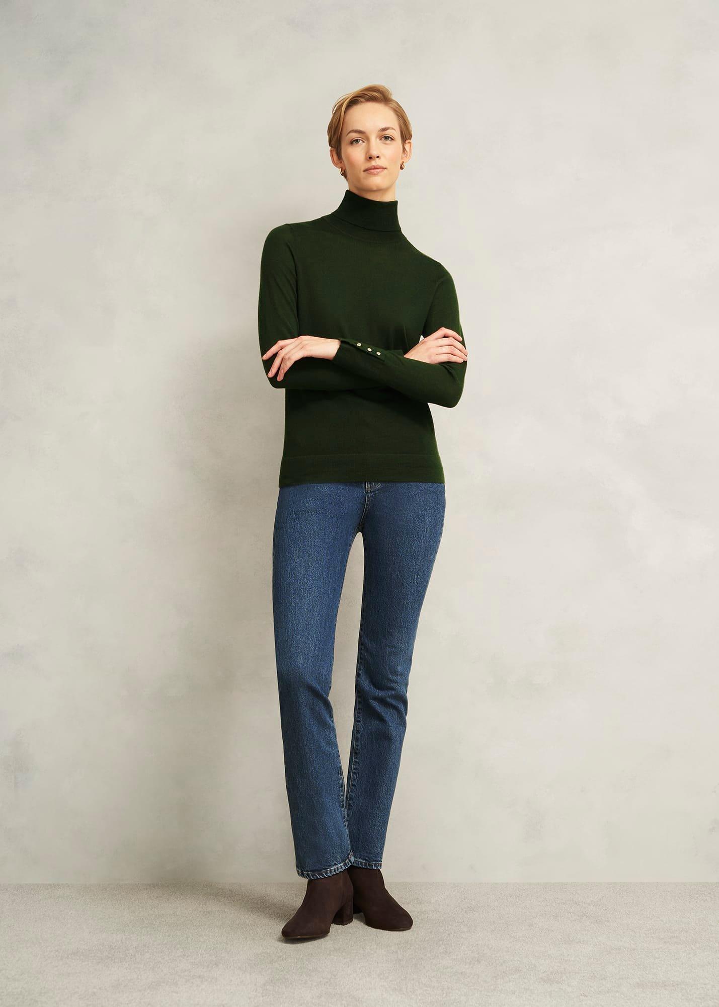 Lara Merino Rollneck Jumper, Yew Green, hi-res
