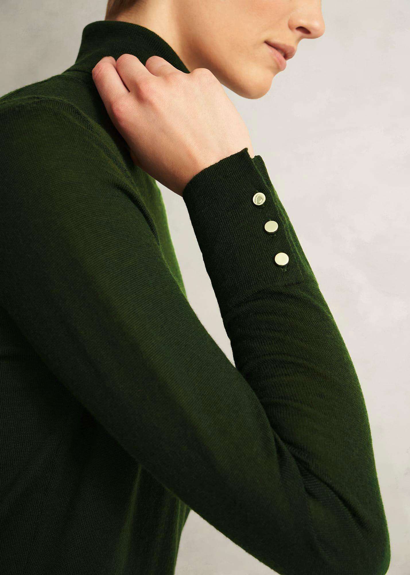 Lara Merino Rollneck Jumper, Yew Green, hi-res