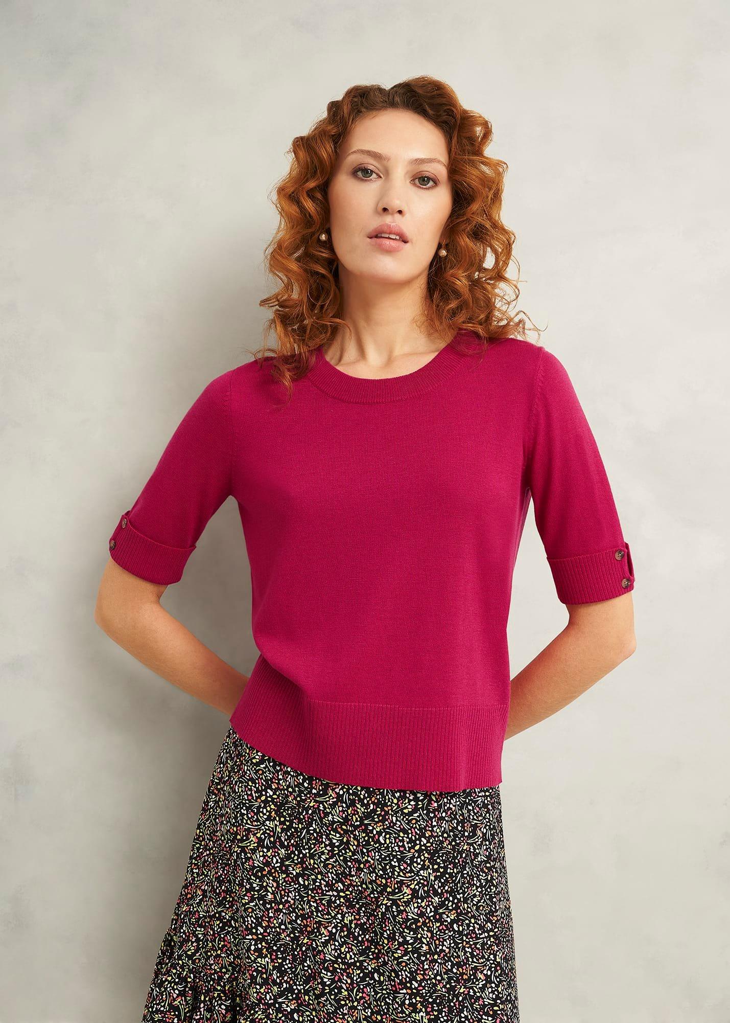Leanne Knitted Top With Wool, Zinnia Pink, hi-res