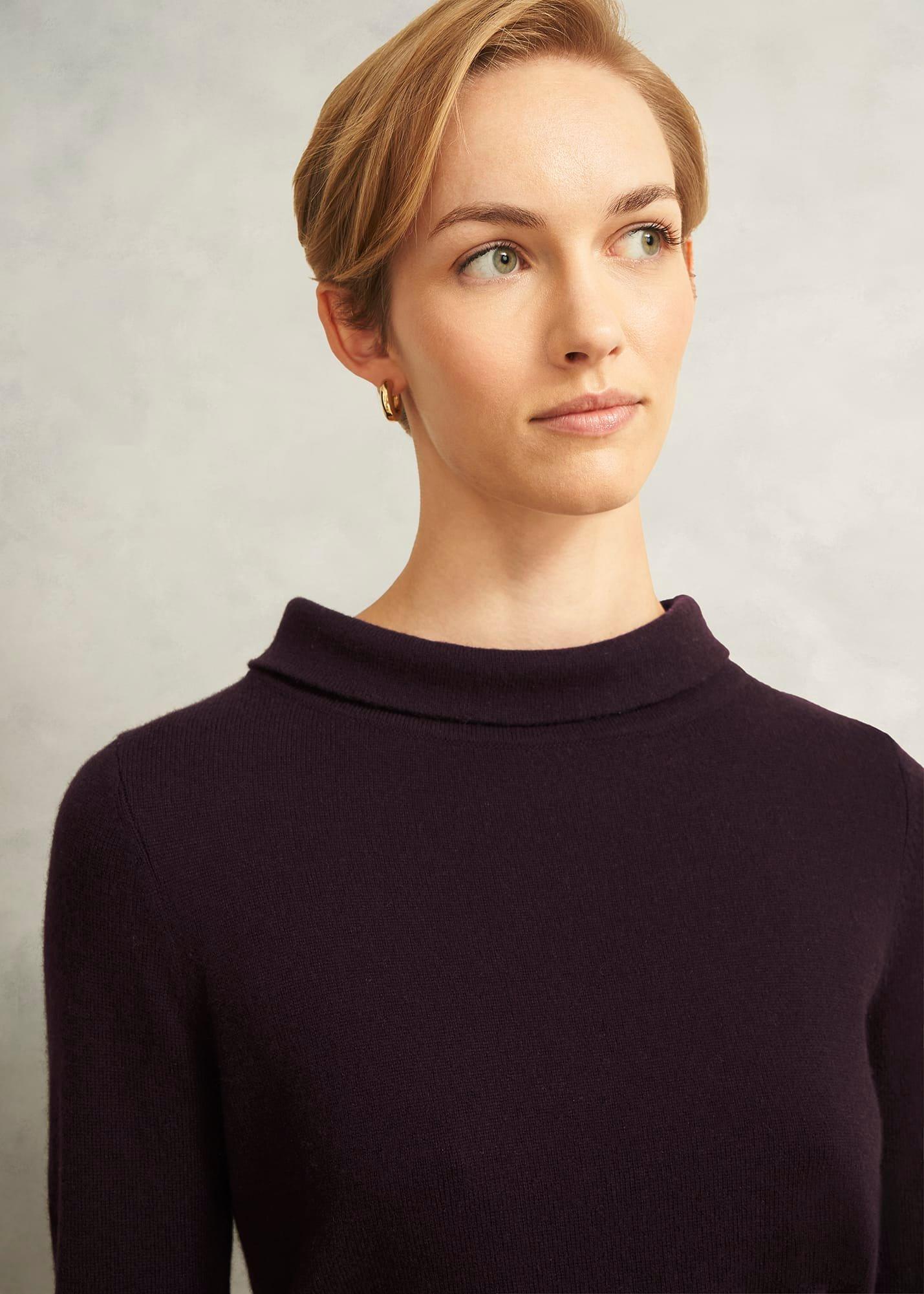 Brown Audrey Cashmere Blend Roll Neck Jumper, Deep Brown, hi-res