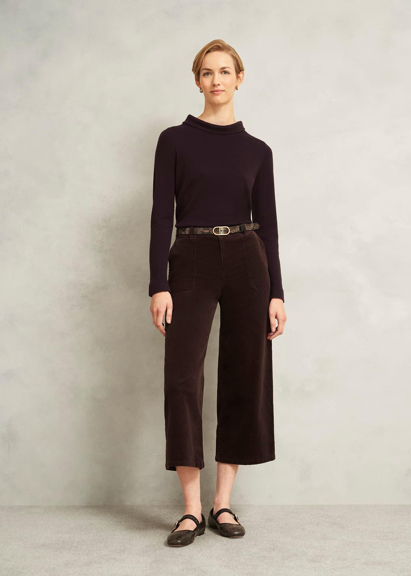 Brown Audrey Cashmere Blend Roll Neck Jumper, Deep Brown, hi-res