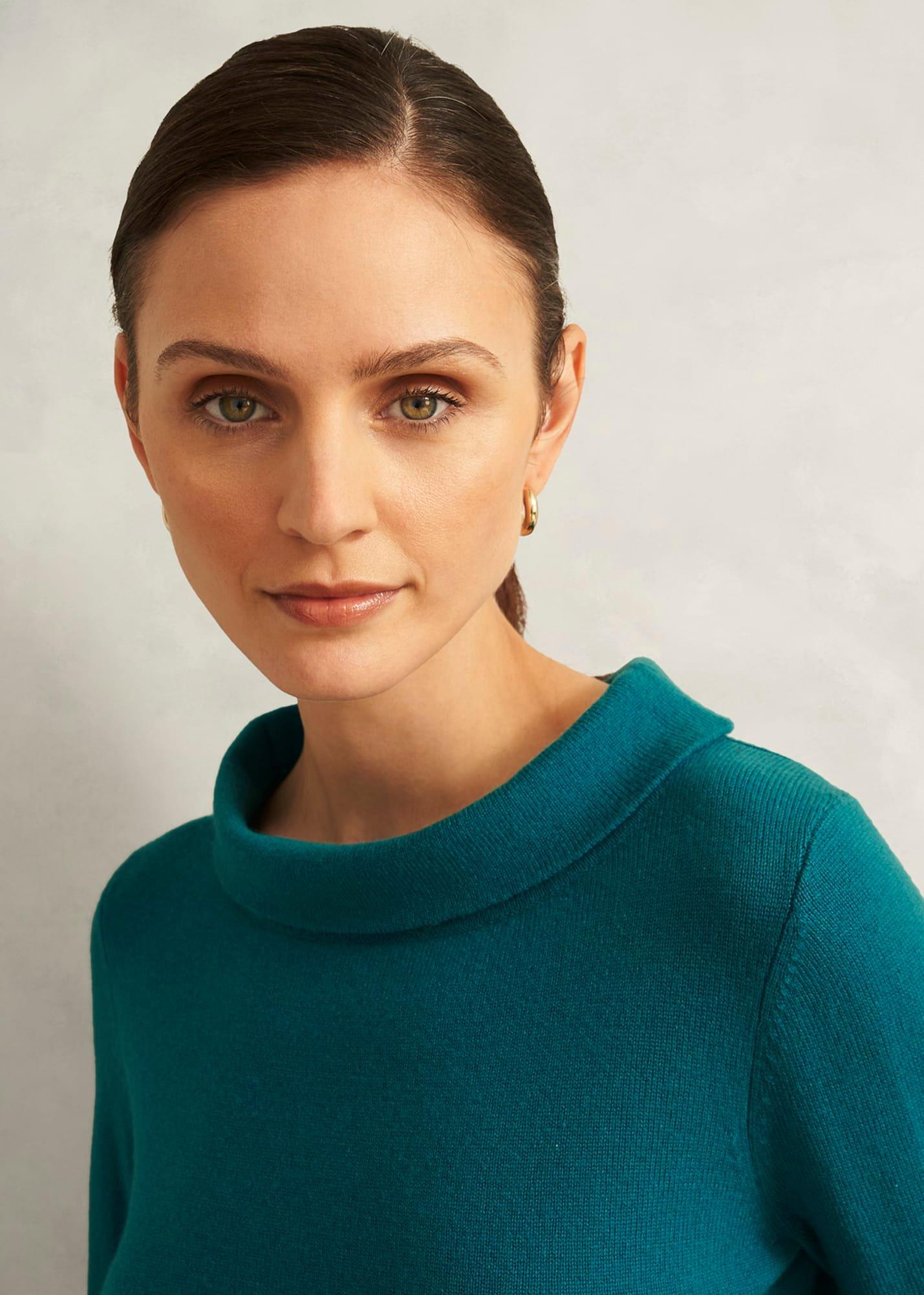 Dark Green Audrey Cashmere Blend Roll Neck Jumper, Deep Lake Green, hi-res