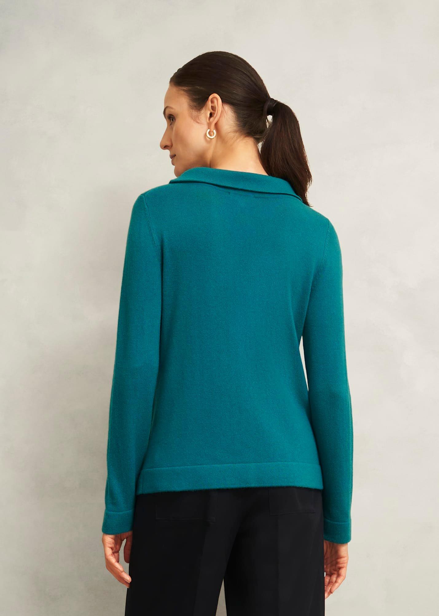 Dark Green Audrey Cashmere Blend Roll Neck Jumper, Deep Lake Green, hi-res