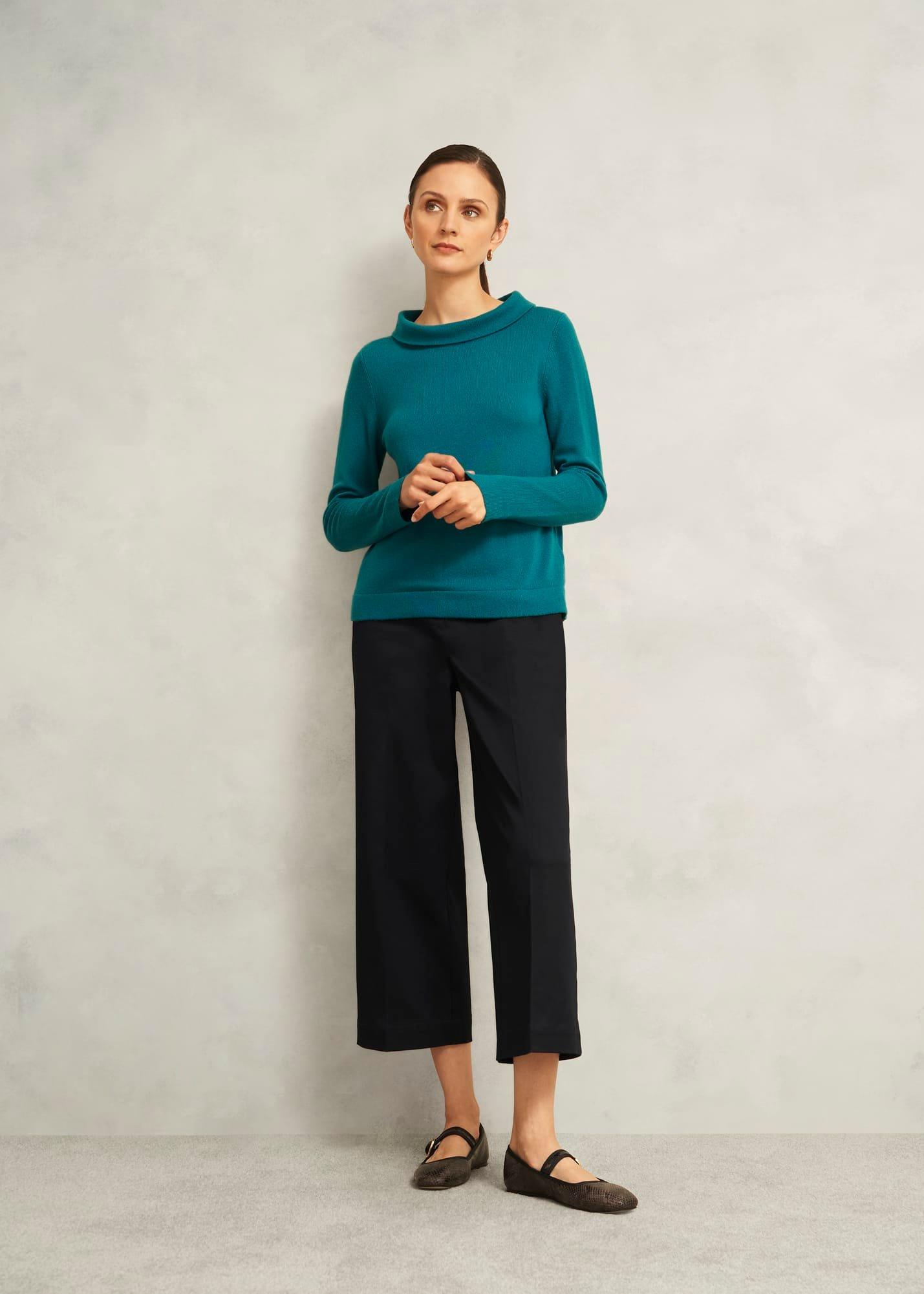 Dark Green Audrey Cashmere Blend Roll Neck Jumper, Deep Lake Green, hi-res