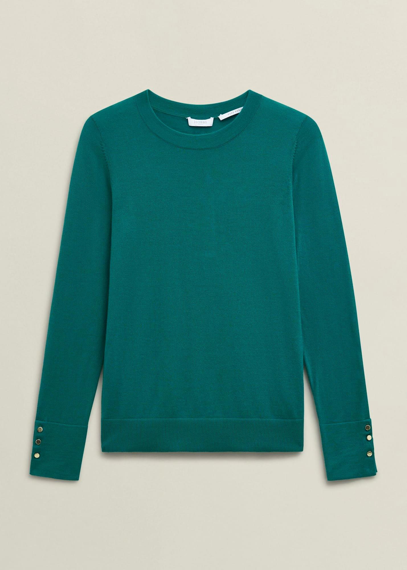 Dark Green Penny Merino Wool Crew Neck Knitted Jumper