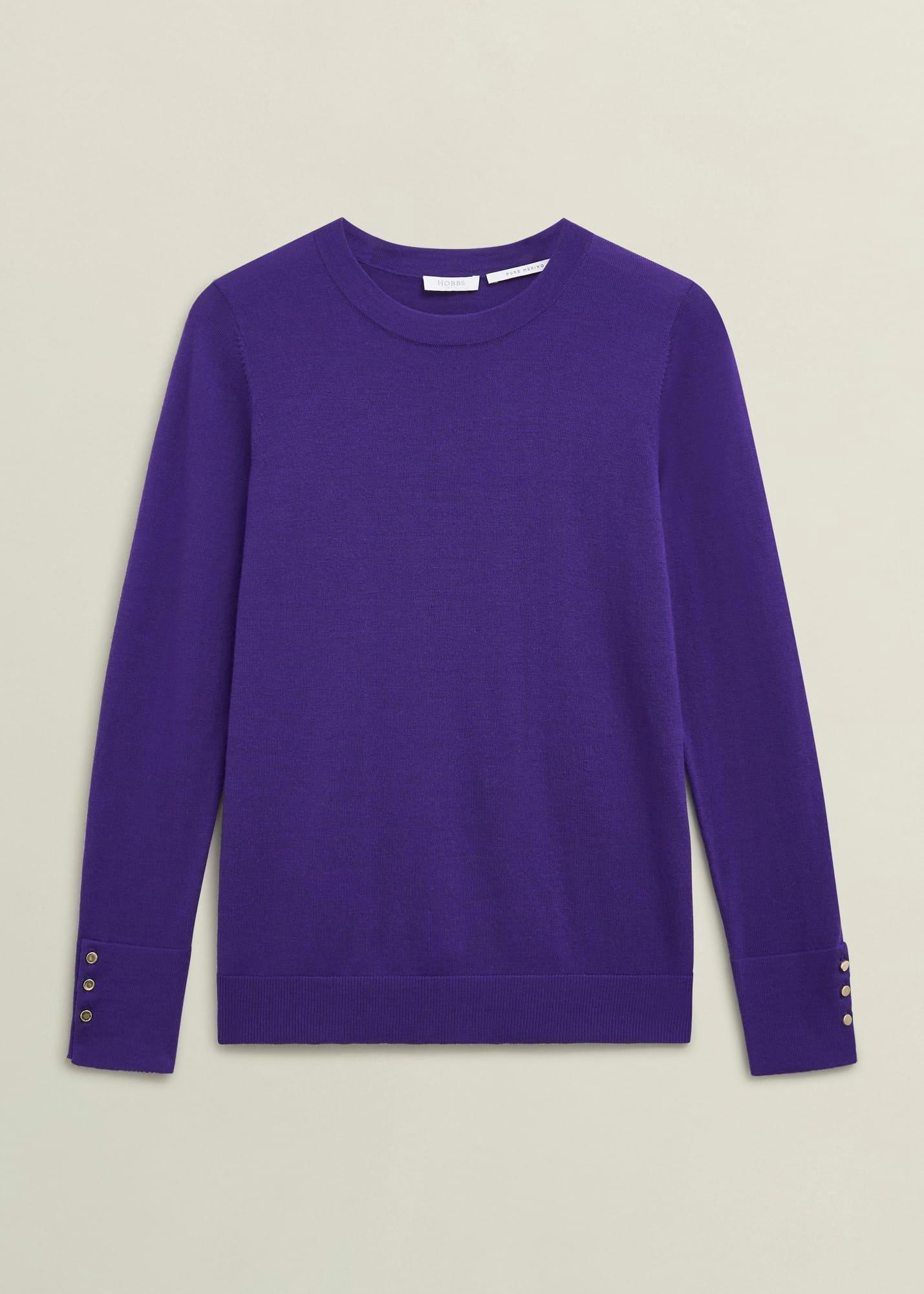 Purple Penny Merino Wool Crew Neck Knitted Jumper, Future Purple, hi-res