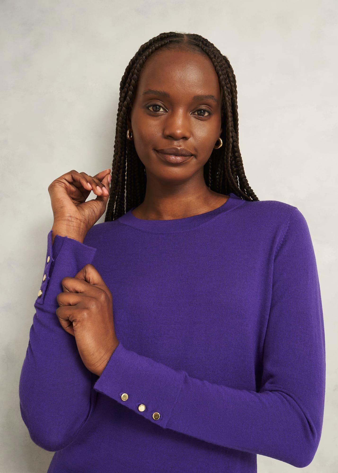 Purple Penny Merino Wool Crew Neck Knitted Jumper, Future Purple, hi-res