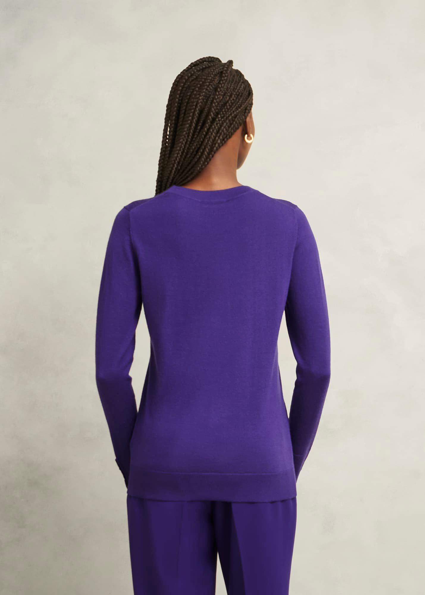 Purple Penny Merino Wool Crew Neck Knitted Jumper, Future Purple, hi-res
