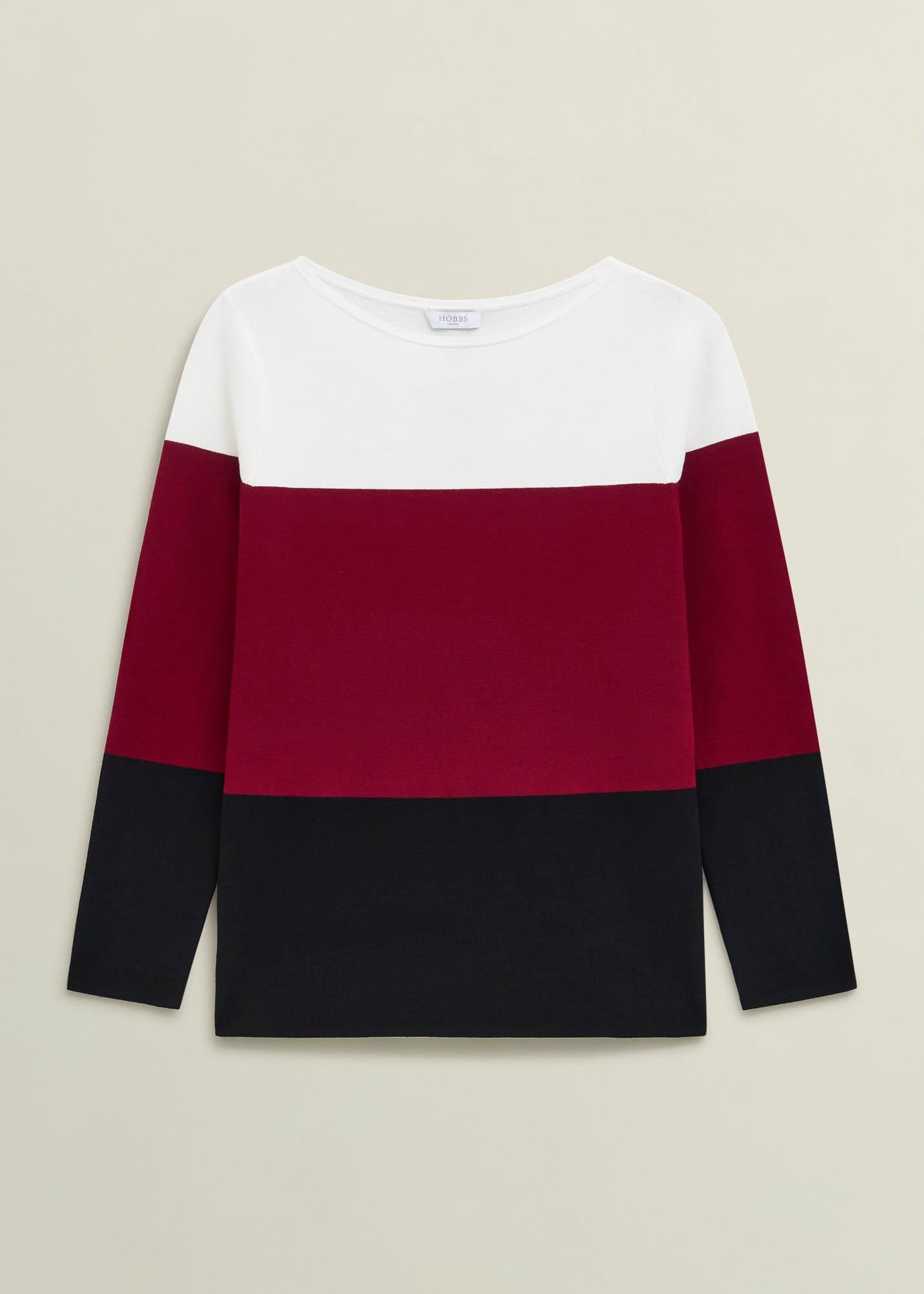 Burgundy Alice Colour Block Crew Neck Knitted Sweater