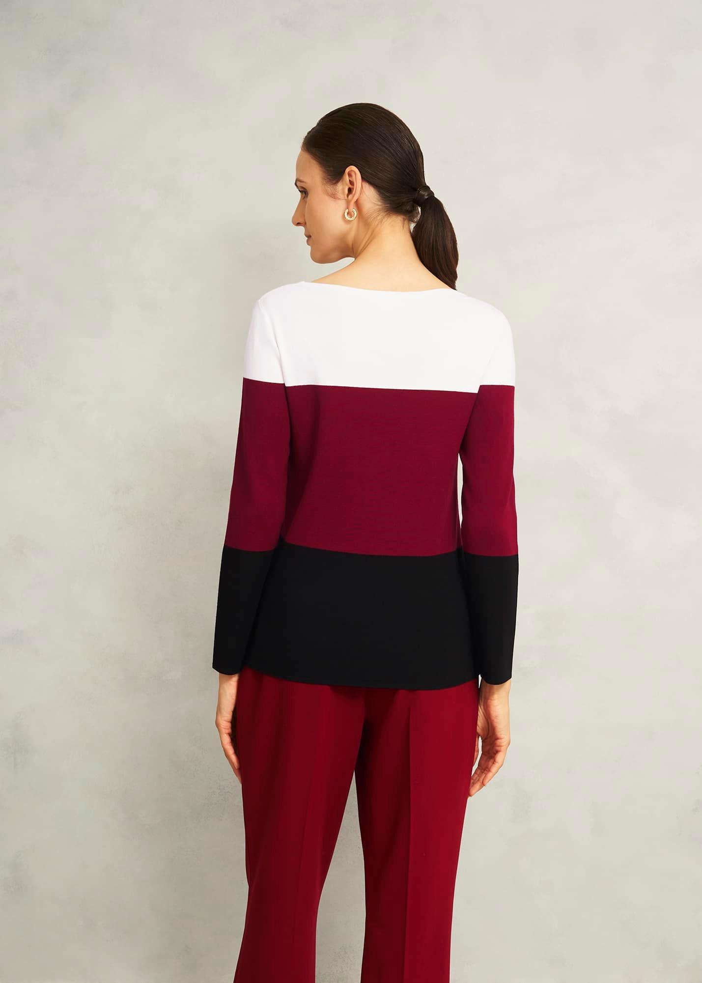 Burgundy Alice Colour Block Crew Neck Knitted Jumper, Beryl Black, hi-res