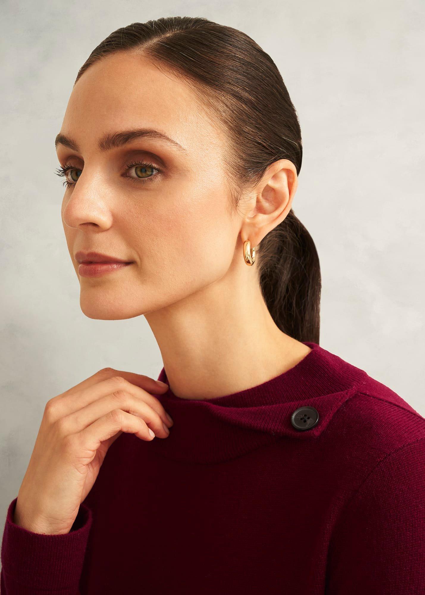 Burgundy Talia Cashmere Blend Button Neck Jumper, Beryl Red, hi-res