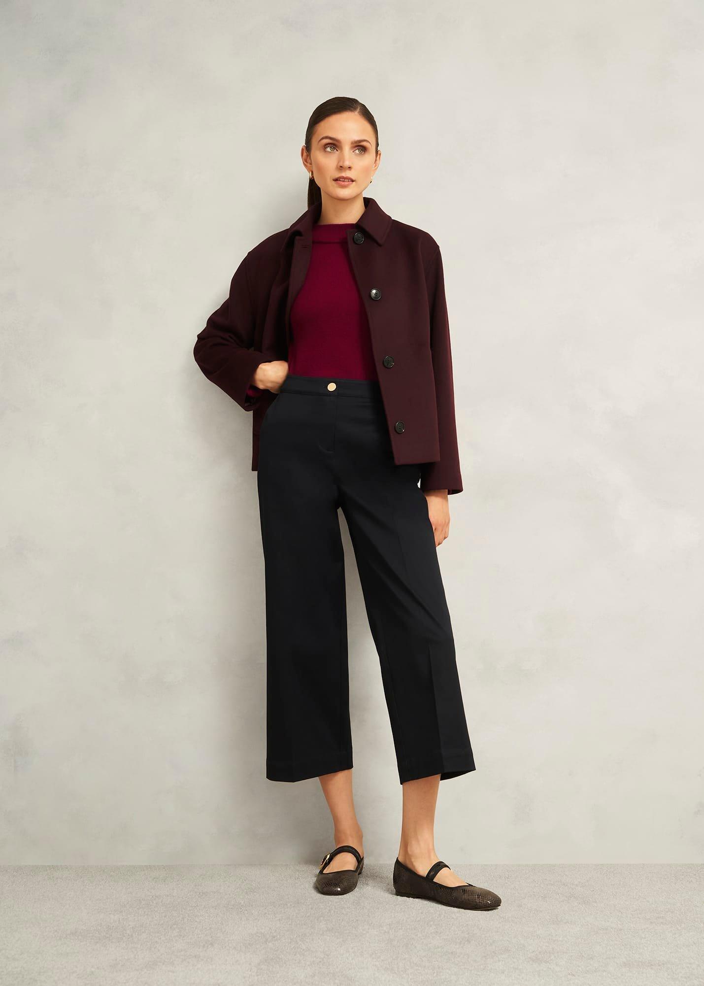 Burgundy Talia Cashmere Blend Button Neck Jumper, Beryl Red, hi-res