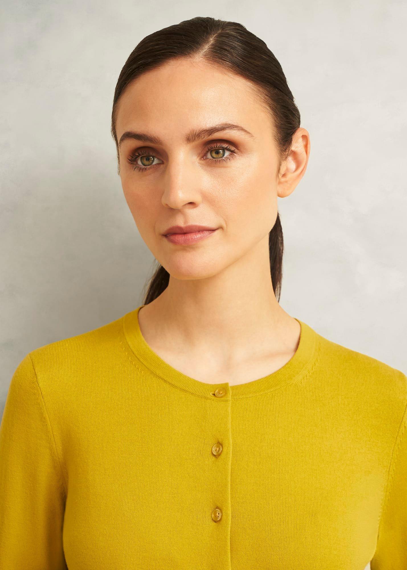 Michelle Cotton Cardigan, Gold Chartreuse, hi-res