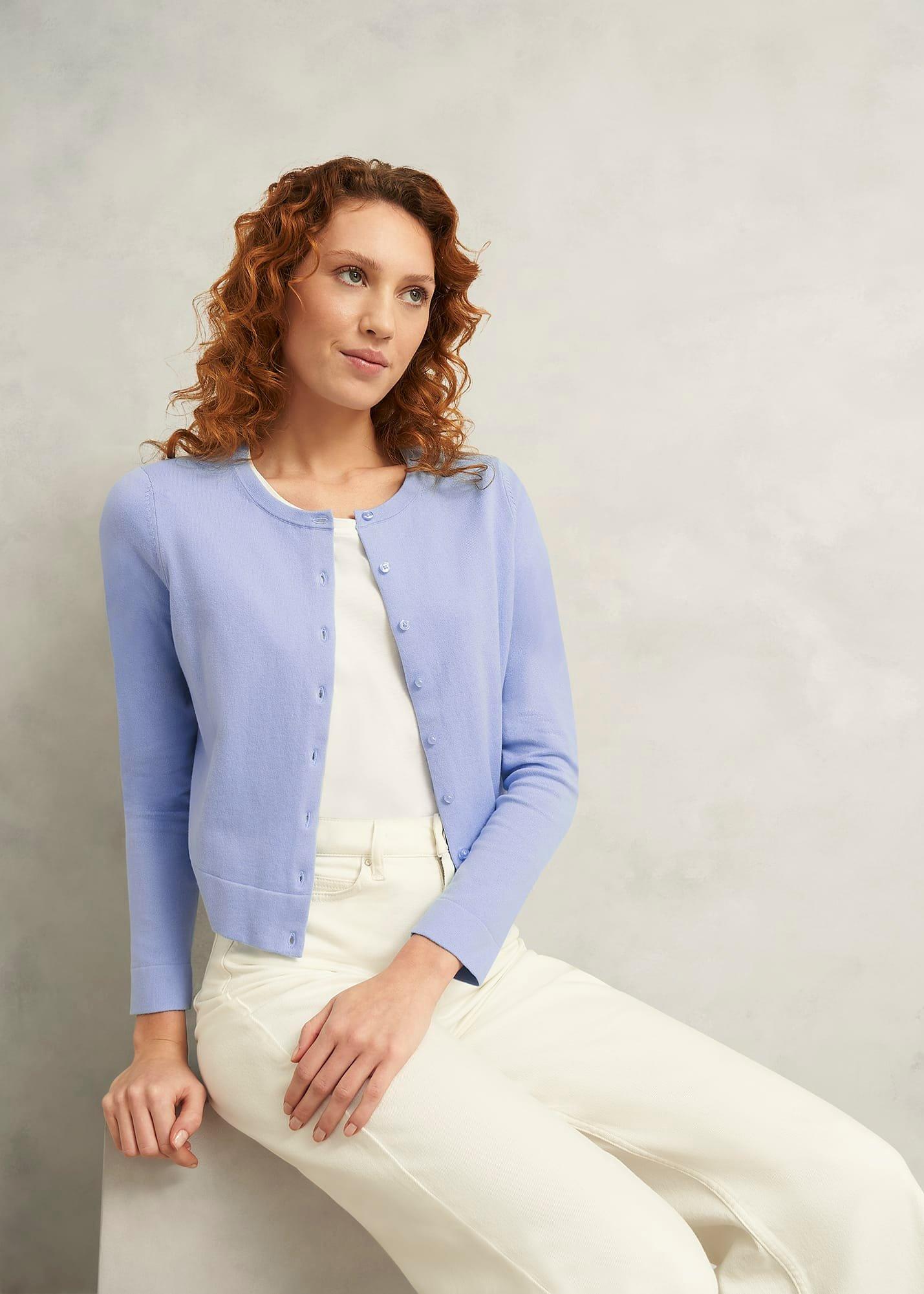 Michelle Cotton Cardigan, Maya Blue, hi-res