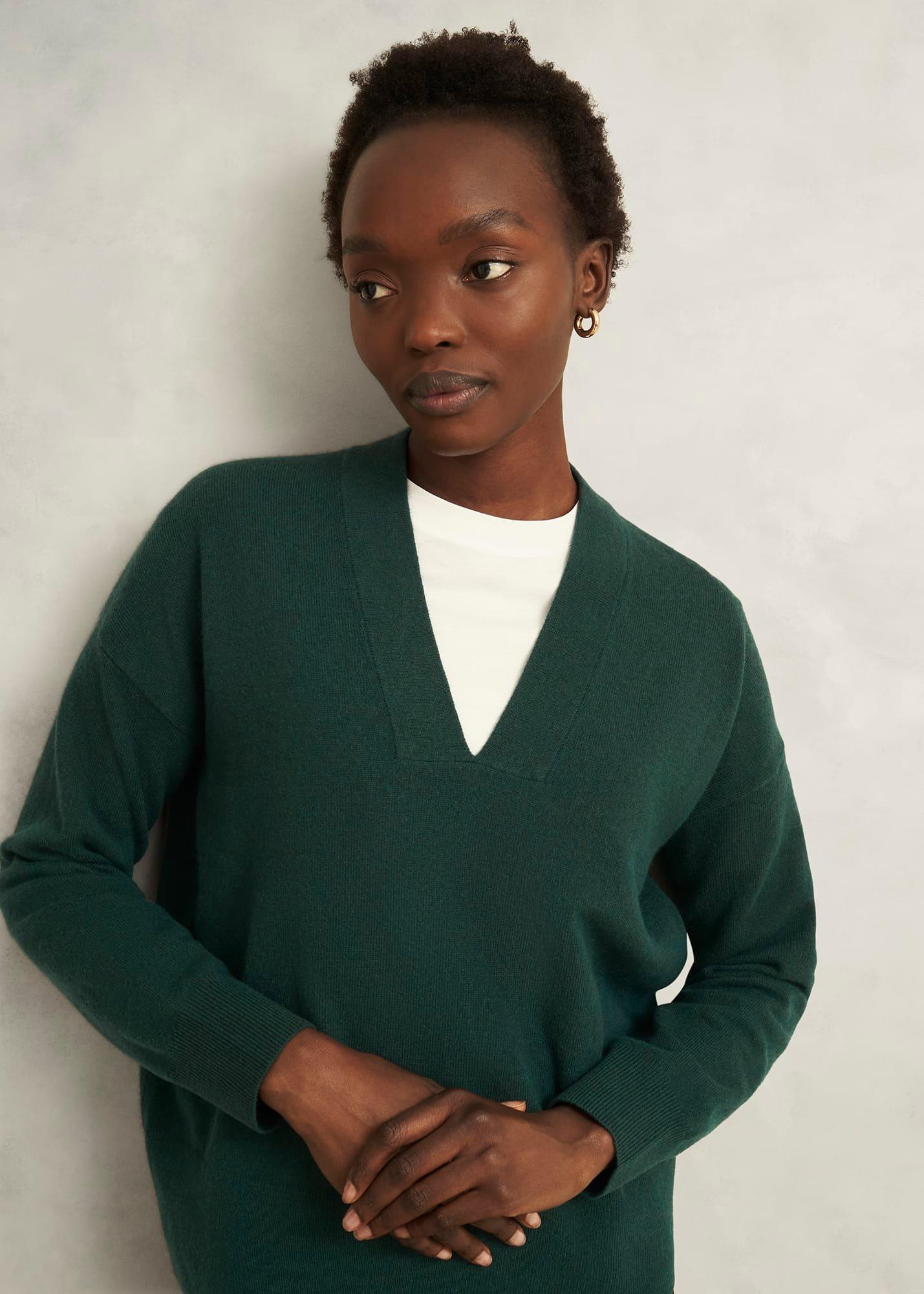 Lettie Wool Blend V Neck Jumper, Ponderosa Green, hi-res