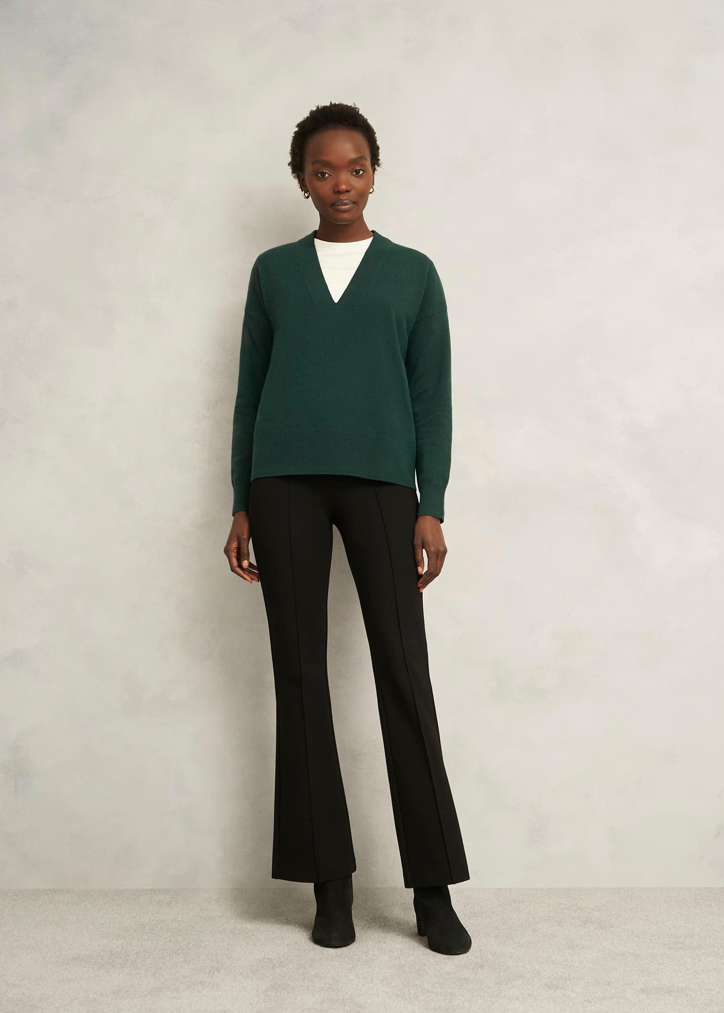 Lettie Wool Blend V Neck Jumper, Ponderosa Green, hi-res