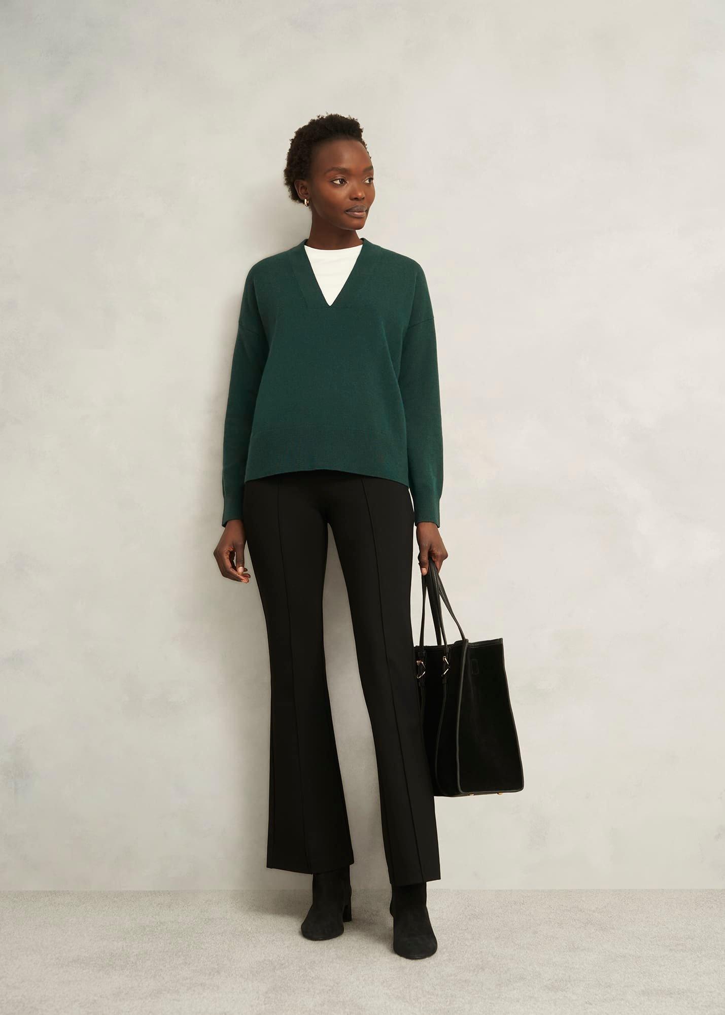 Lettie Wool Blend V Neck Jumper, Ponderosa Green, hi-res