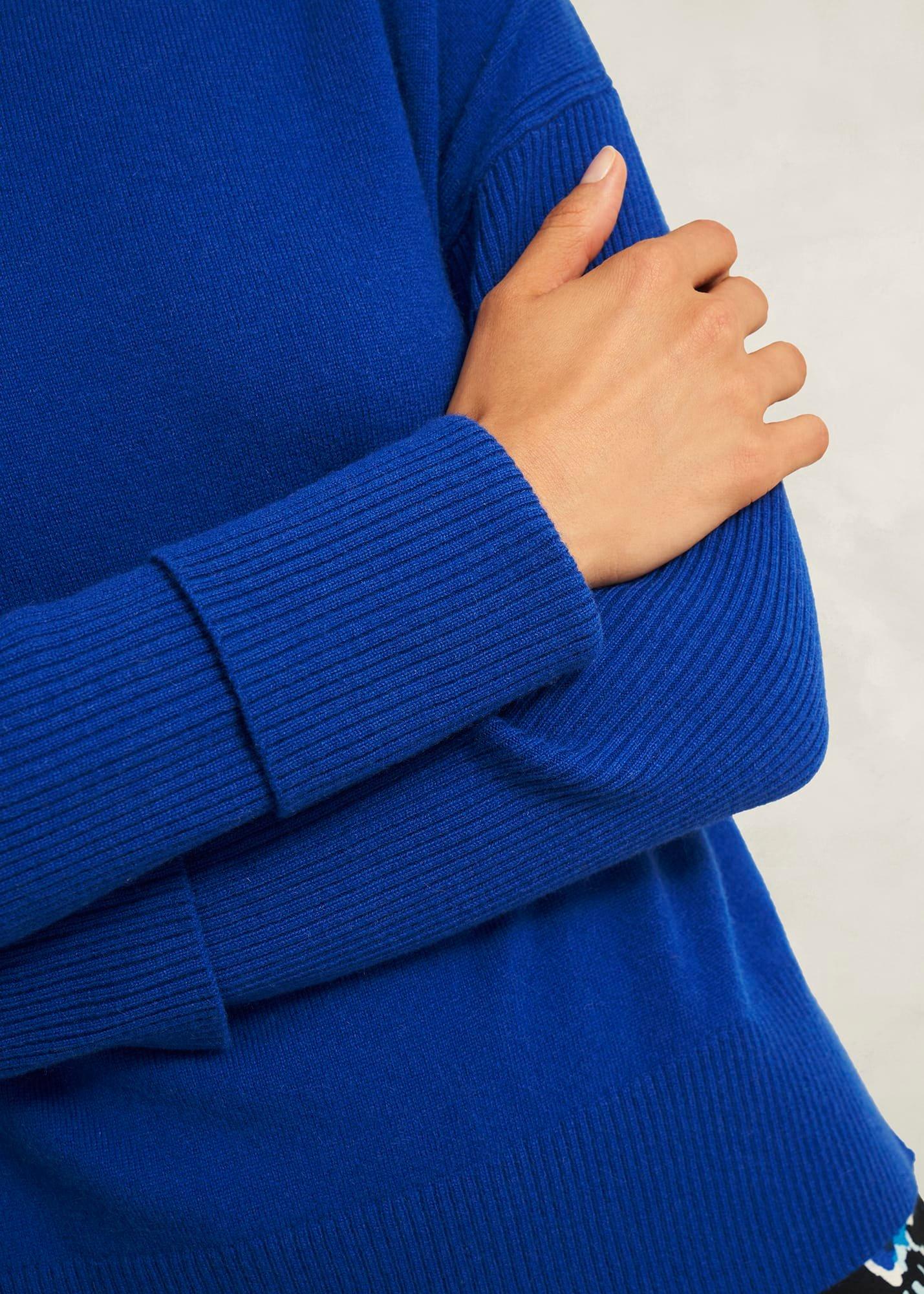 Blue Darla Wool Blend Chunky Crew Neck Knitted Jumper, Rich Vivid Blue, hi-res