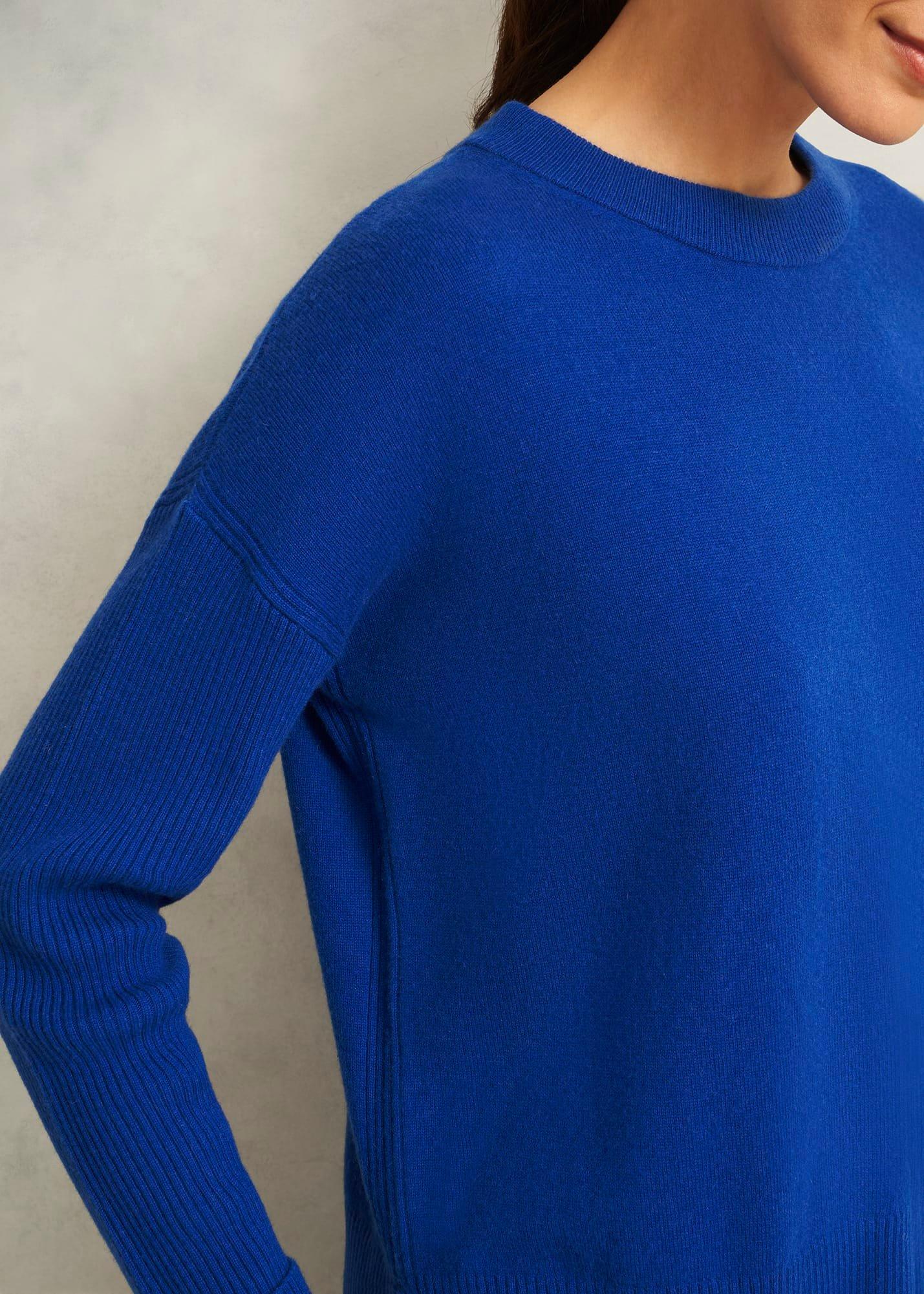 Blue Darla Wool Blend Chunky Crew Neck Knitted Jumper, Rich Vivid Blue, hi-res