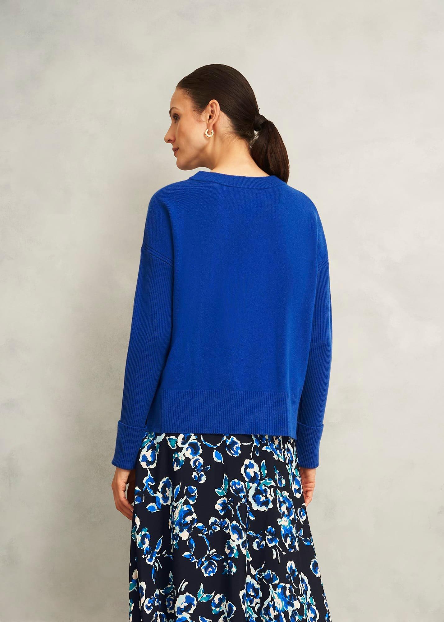 Blue Darla Wool Blend Chunky Crew Neck Knitted Jumper, Rich Vivid Blue, hi-res