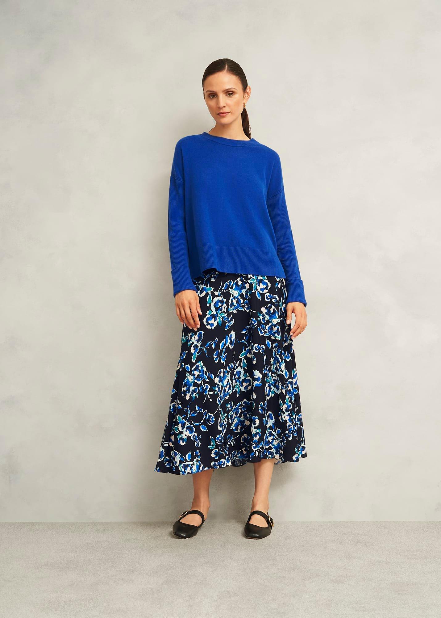 Blue Darla Wool Blend Chunky Crew Neck Knitted Jumper, Rich Vivid Blue, hi-res