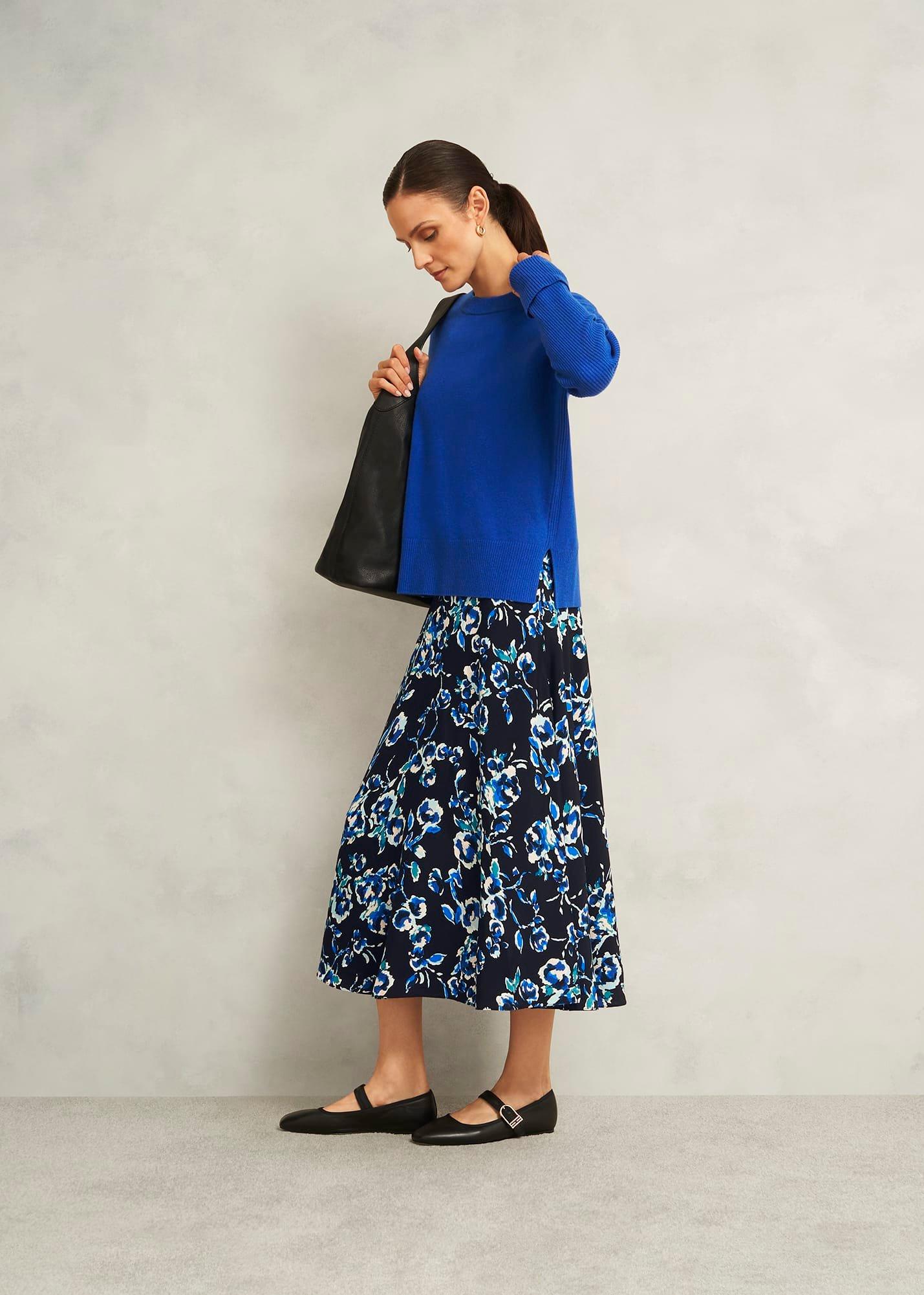 Blue Darla Wool Blend Chunky Crew Neck Knitted Jumper, Rich Vivid Blue, hi-res