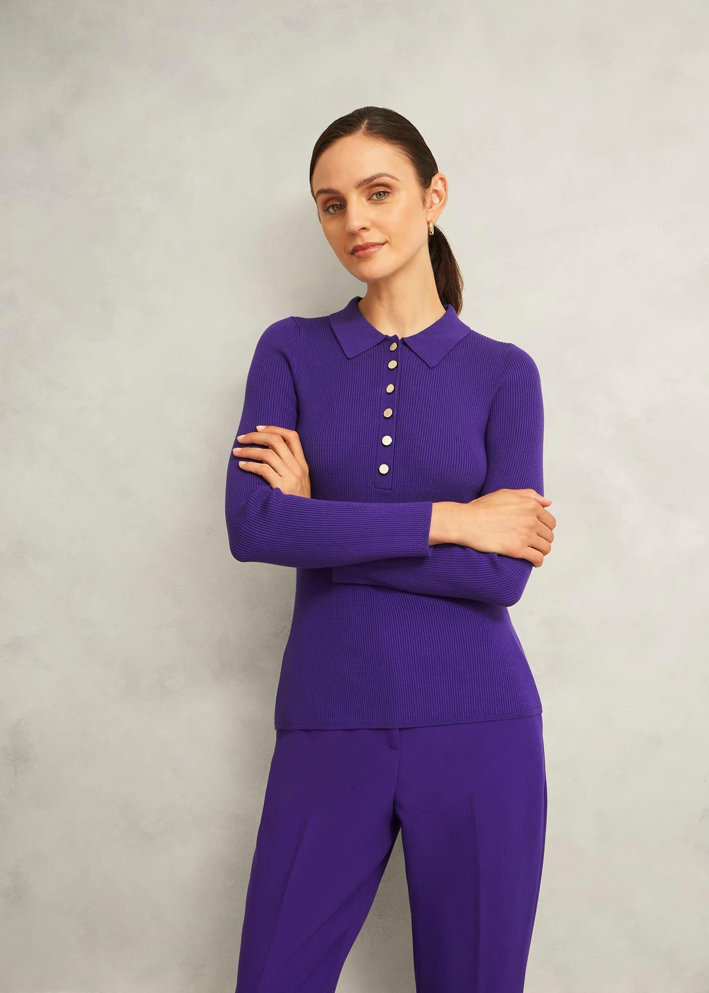 Purple Fara Ribbed Knitted Shirt