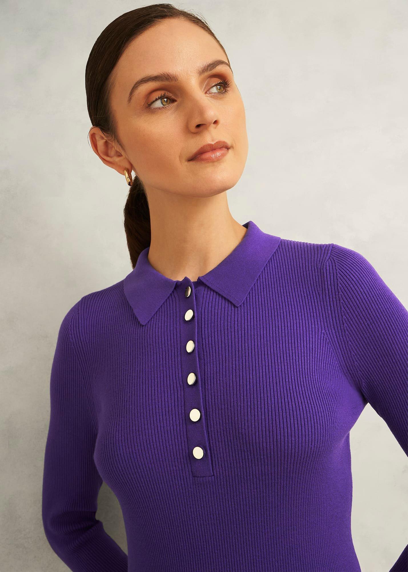Purple Fara Ribbed Knitted Shirt, Future Purple, hi-res