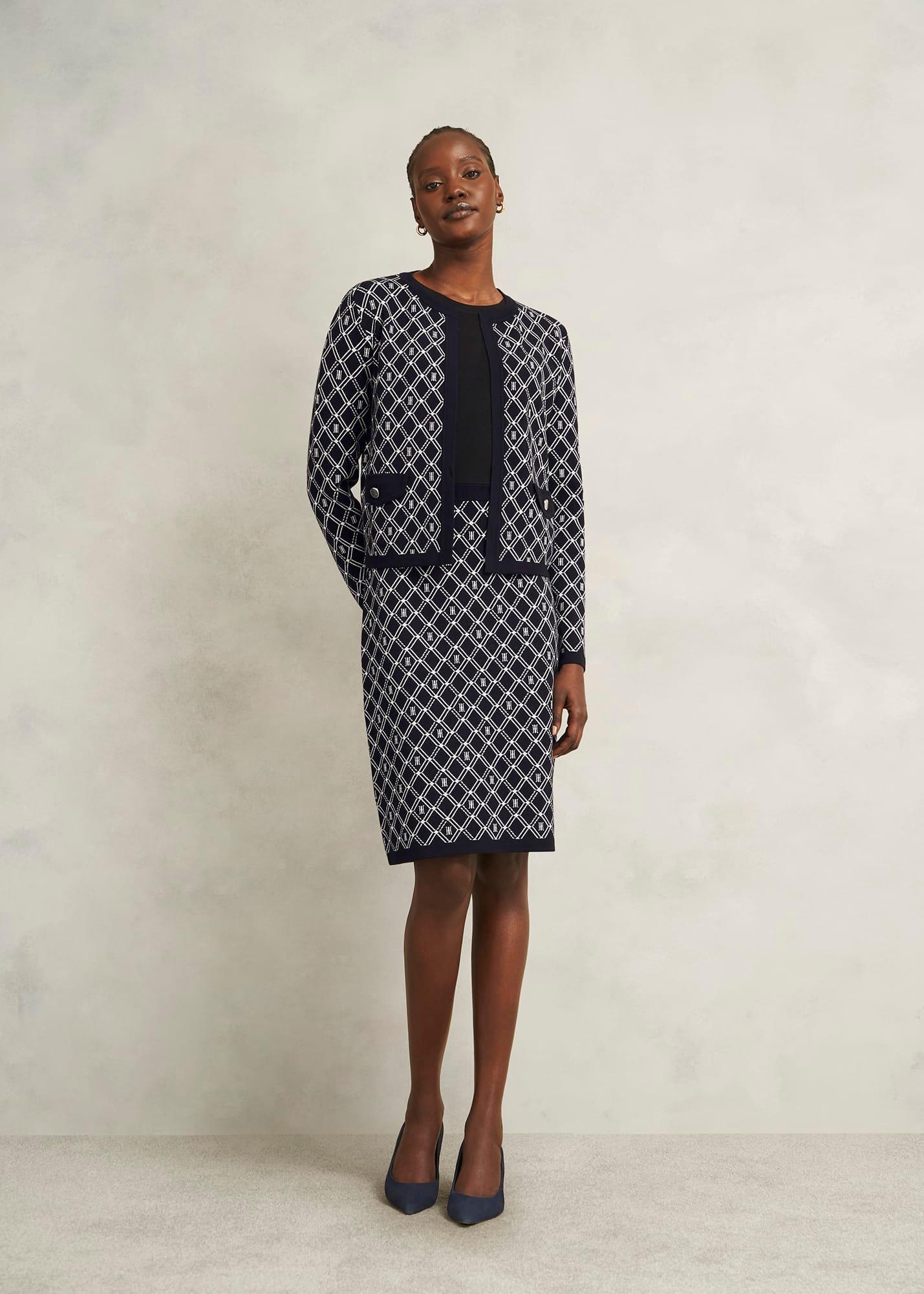 Perrie Knitted Jacket, Navy Ivory, hi-res