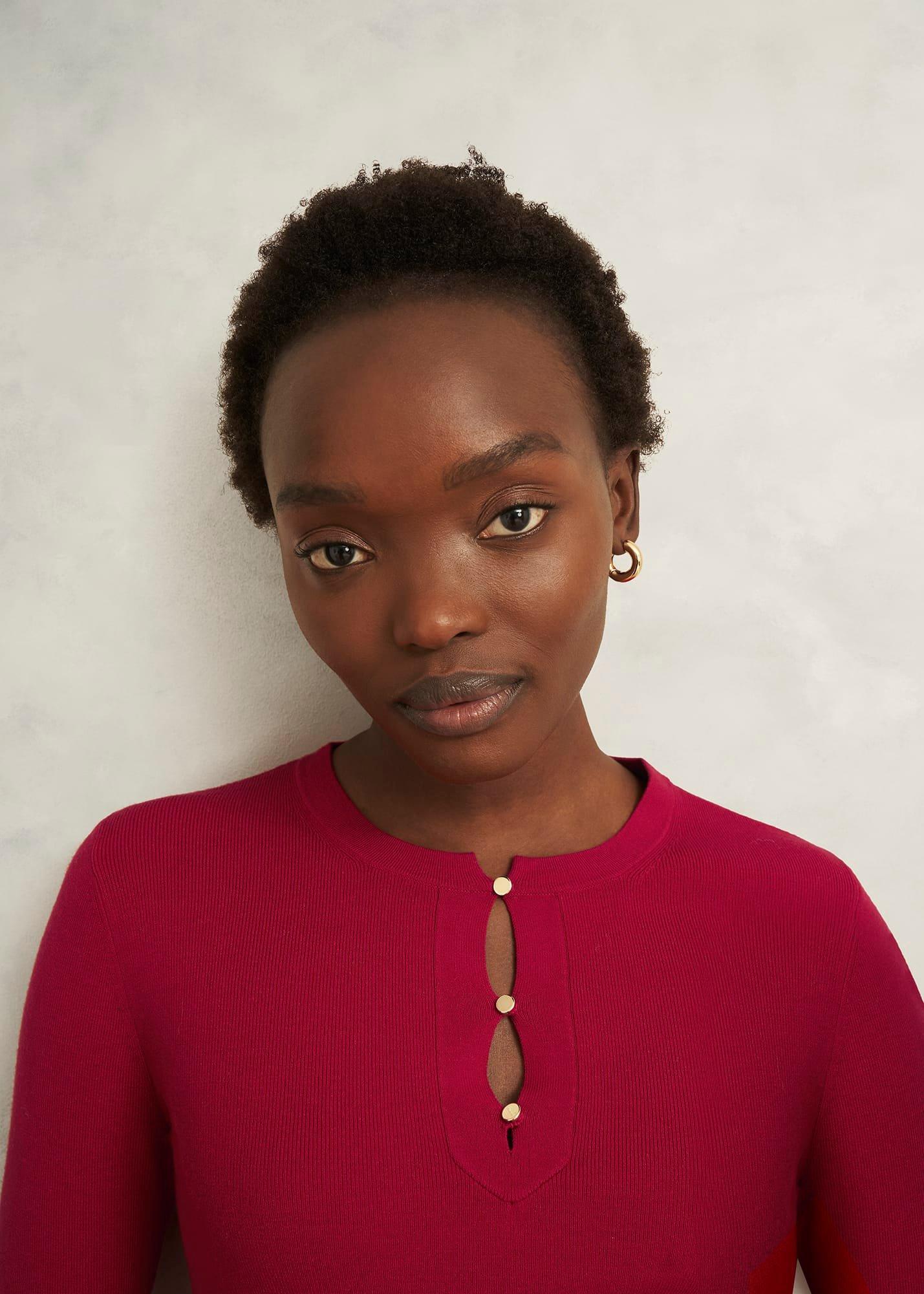 Hayden Button Detail Knitted Jumper, Pomegranate Red, hi-res