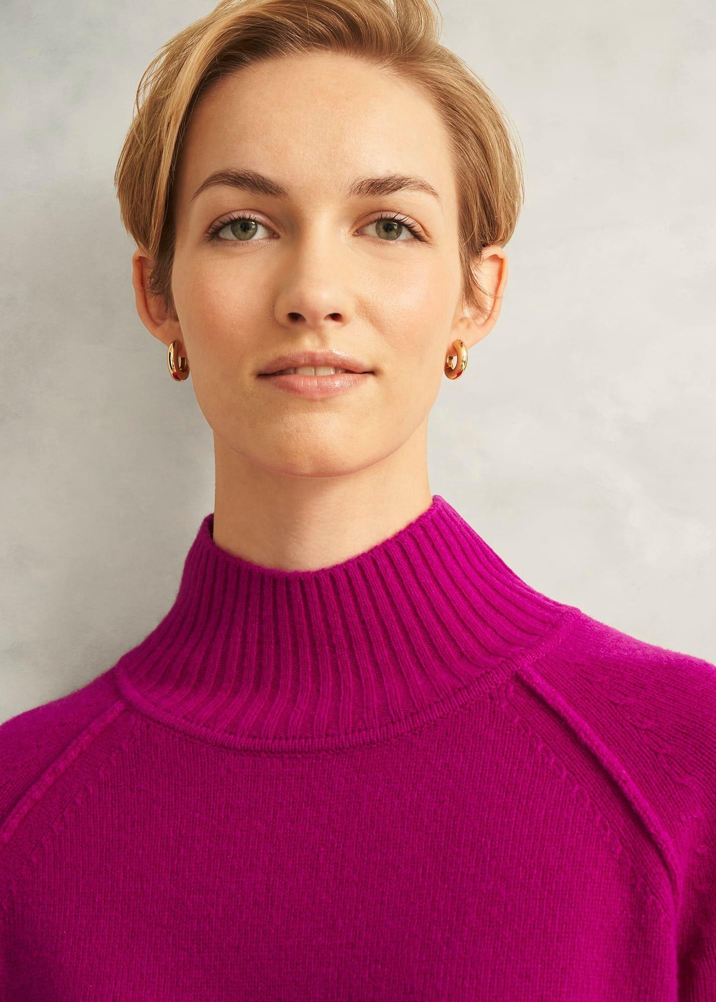 Pink Lorraine Wool Blend Turtle Neck Knitted Jumper, Magenta Pink, hi-res