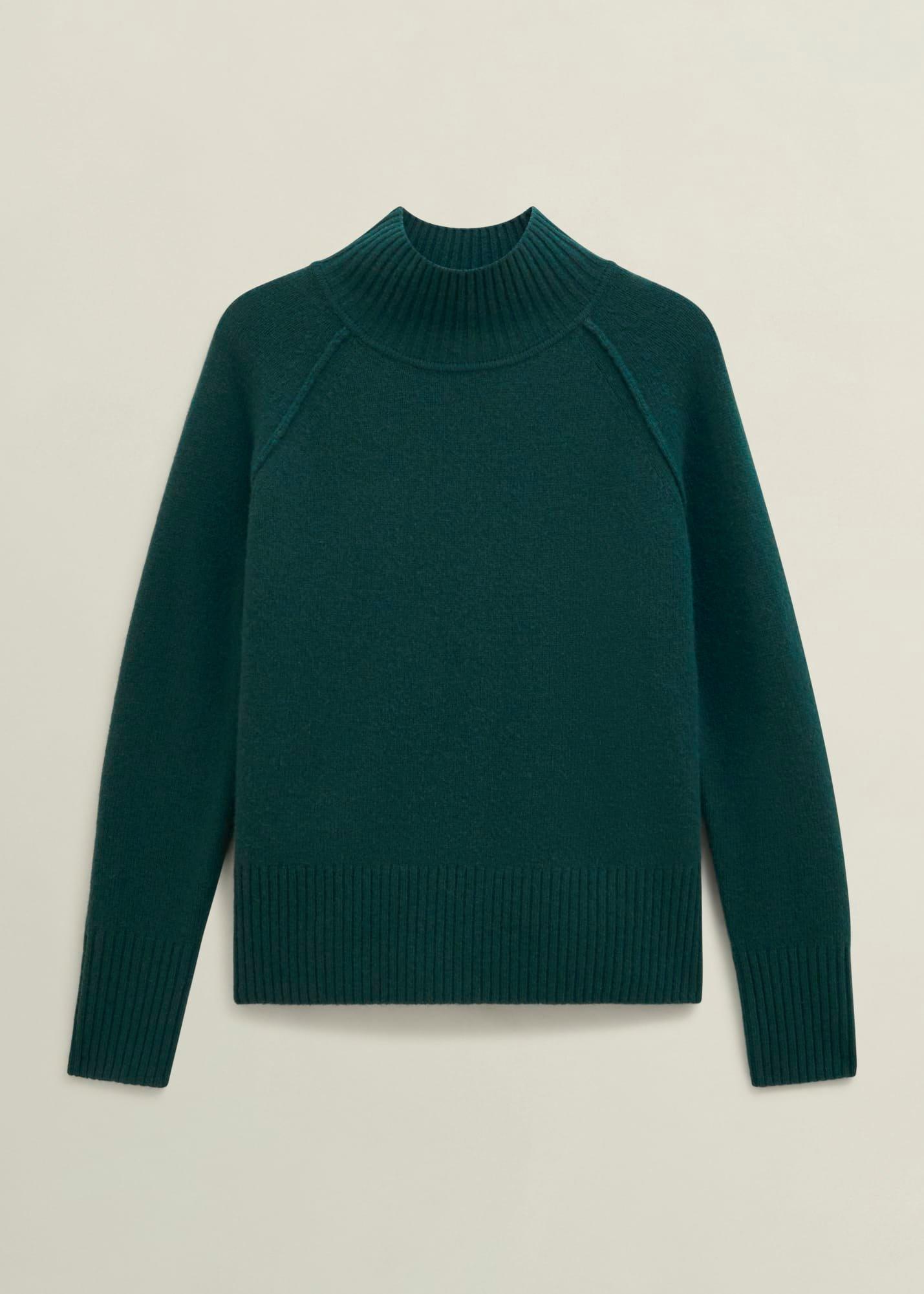 Dark Green Lorraine Wool Blend Turtle Neck Knitted Jumper, Ponderosa Green, hi-res