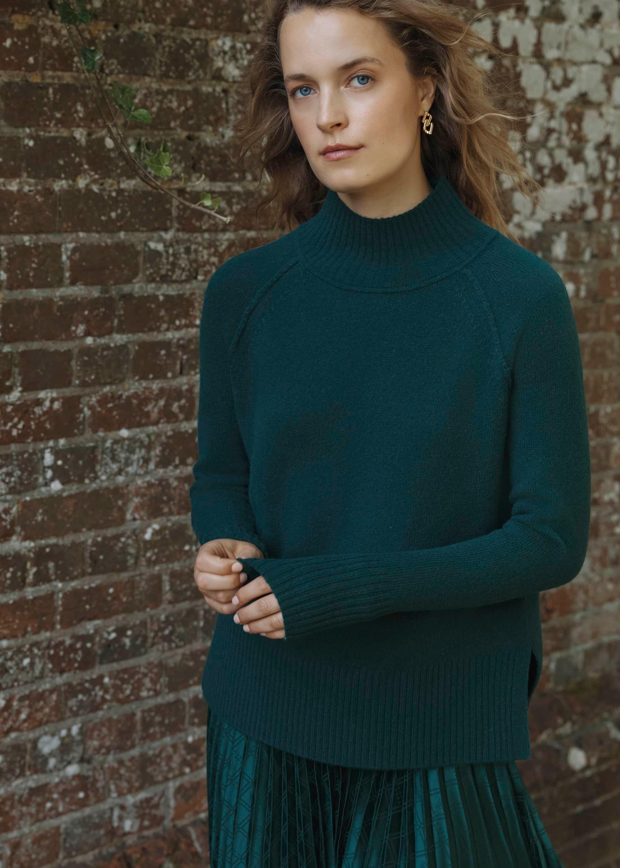 Dark Green Lorraine Wool Blend Turtle Neck Knitted Jumper