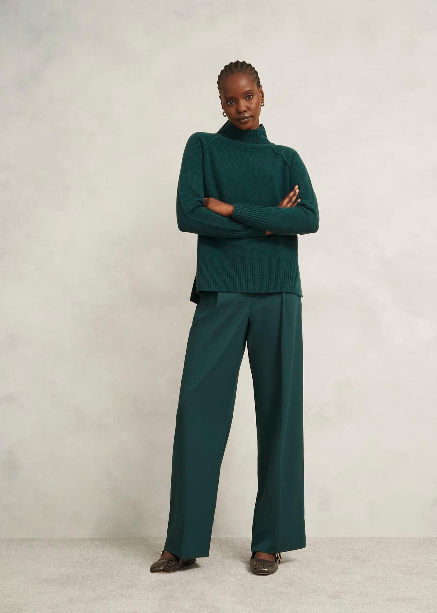 Dark Green Lorraine Wool Blend Turtle Neck Knitted Jumper, Ponderosa Green, hi-res