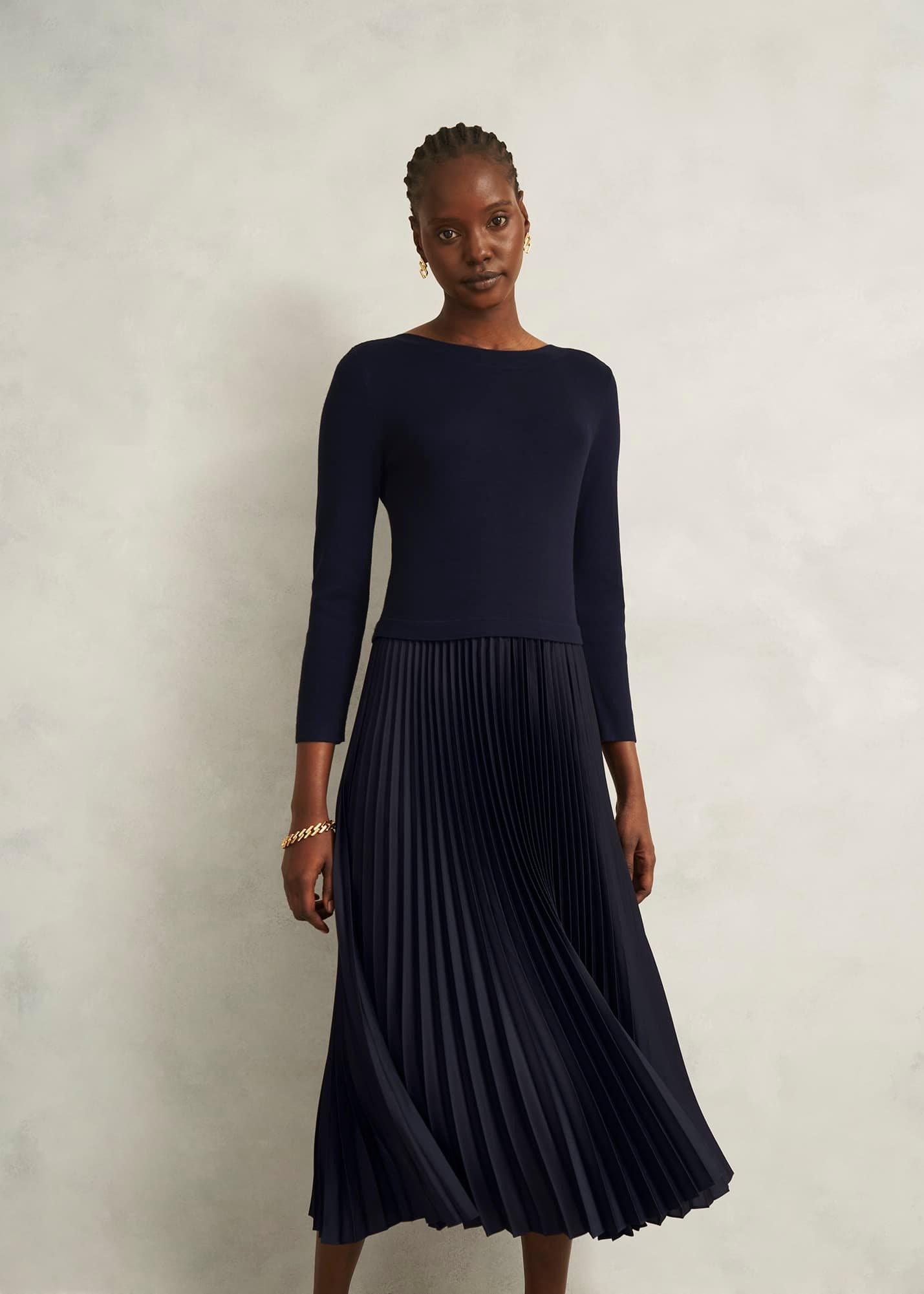 Lucinda Knitted Dress, Hobbs Navy, hi-res