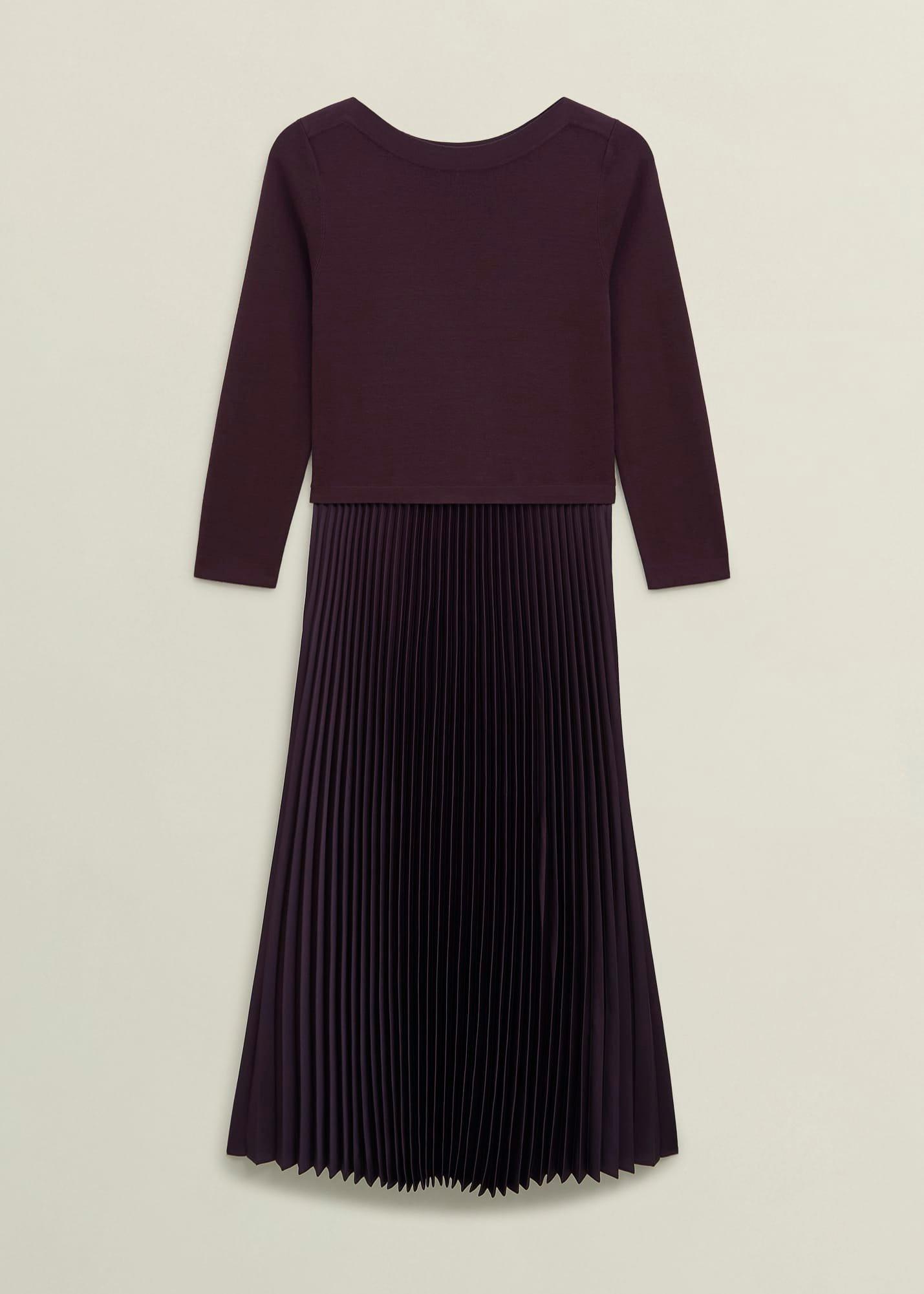 Lucinda Knitted Pleated Midi Dress, Malbec Purple, hi-res