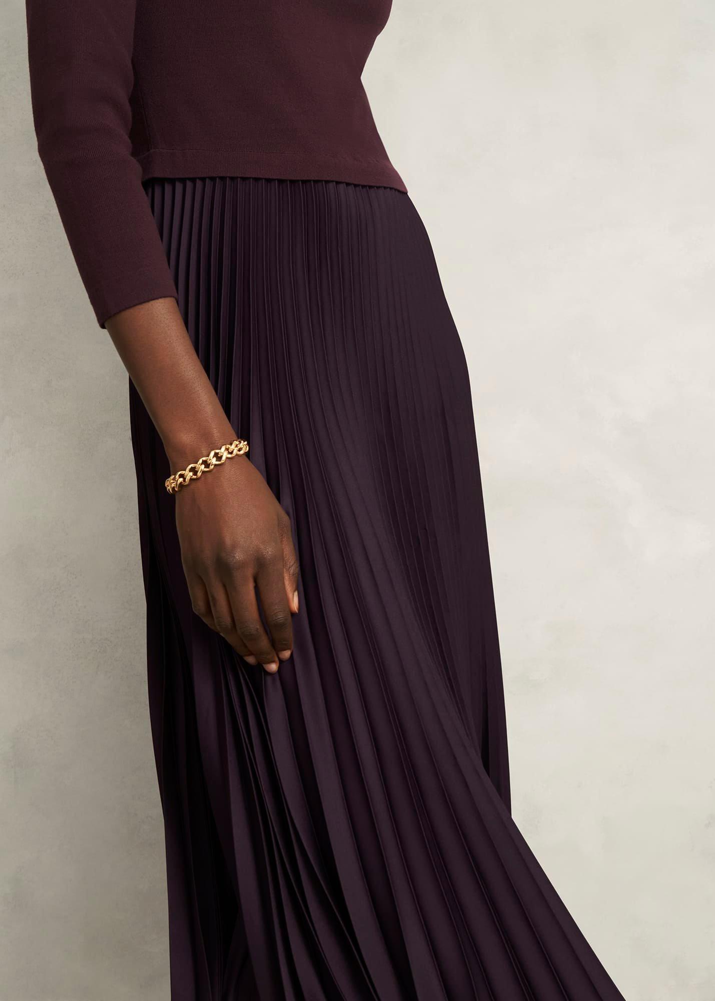 Lucinda Knitted Pleated Midi Dress, Malbec Purple, hi-res