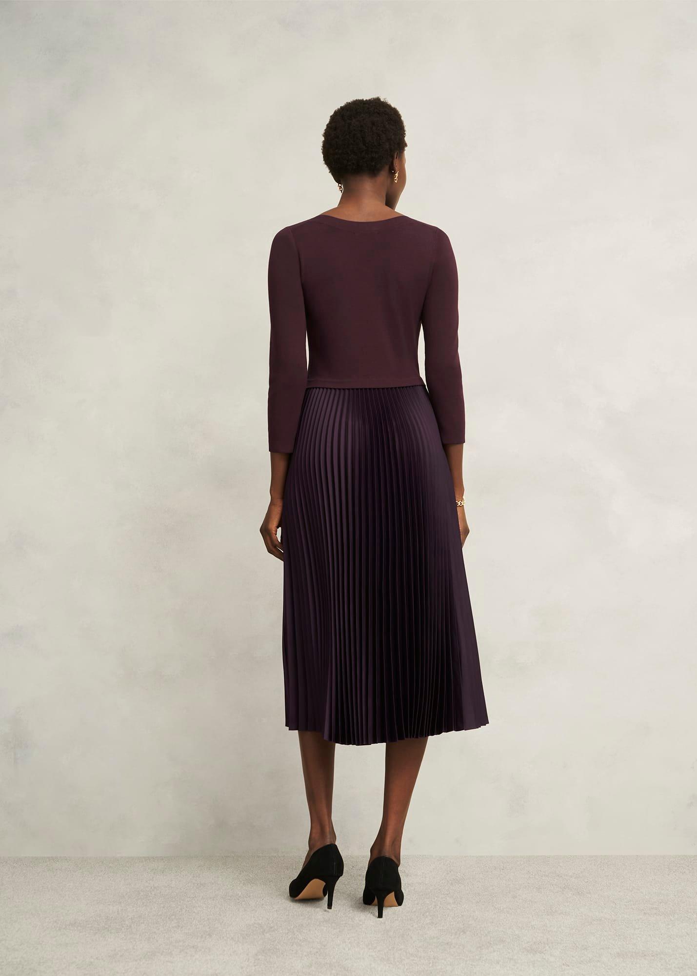 Lucinda Knitted Pleated Midi Dress, Malbec Purple, hi-res