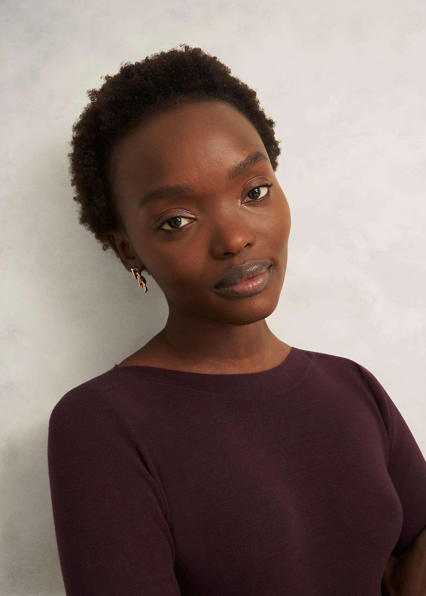 Lucinda Knitted Pleated Midi Dress, Malbec Purple, hi-res