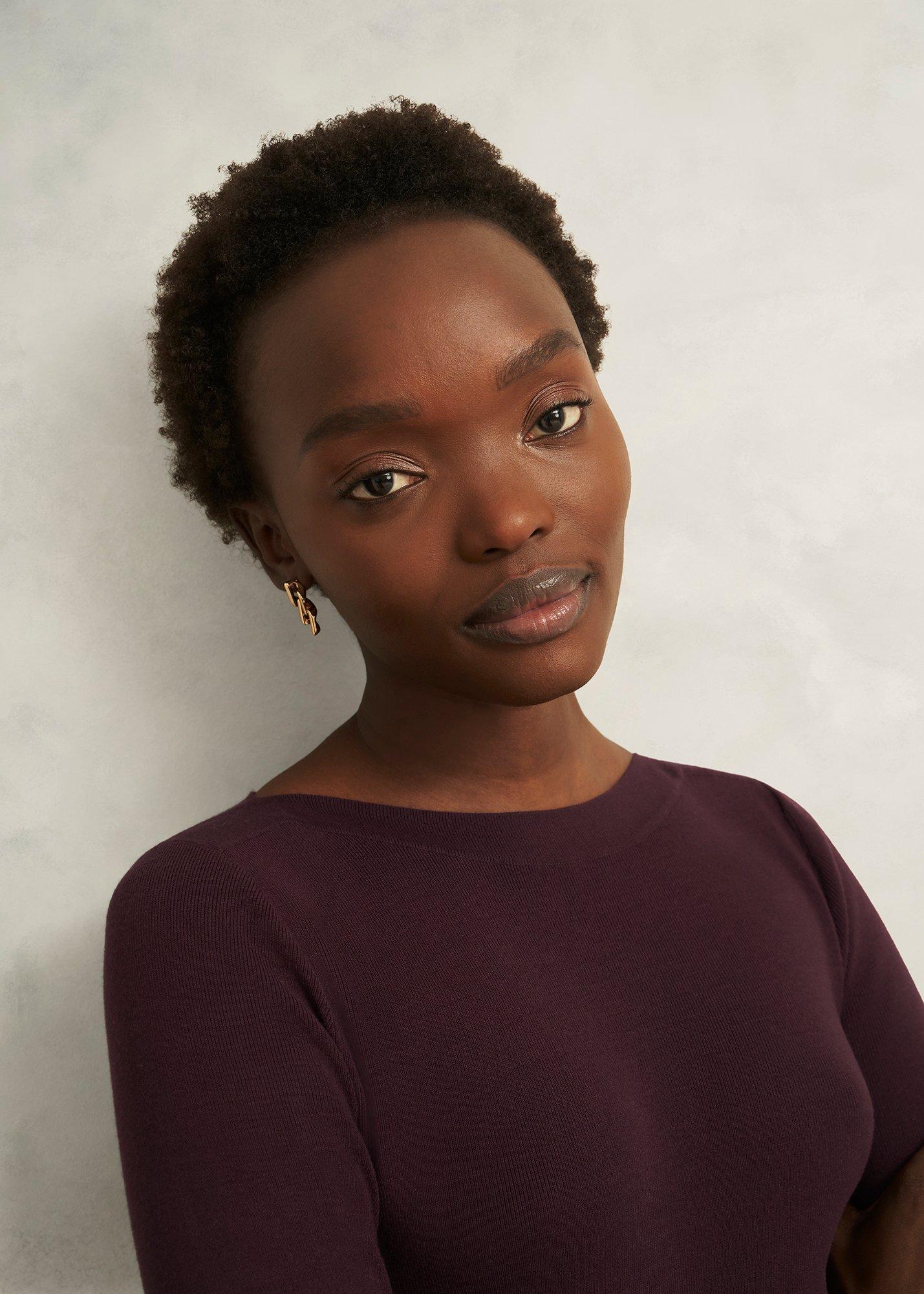 Petite Lucinda Knitted Pleated Midi Dress, Malbec Purple, hi-res