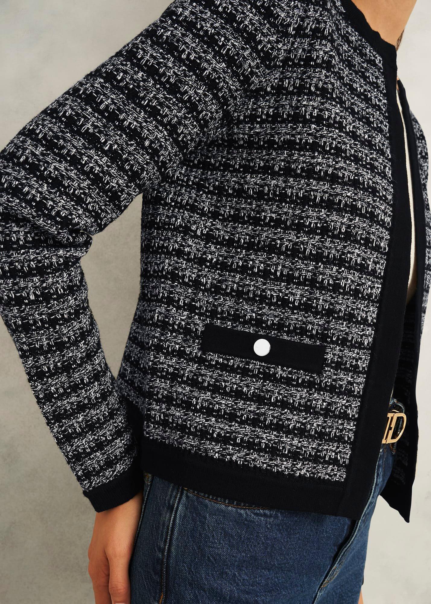 Monochrome Audra Boucle Knitted Jacket, Black Ivory, hi-res
