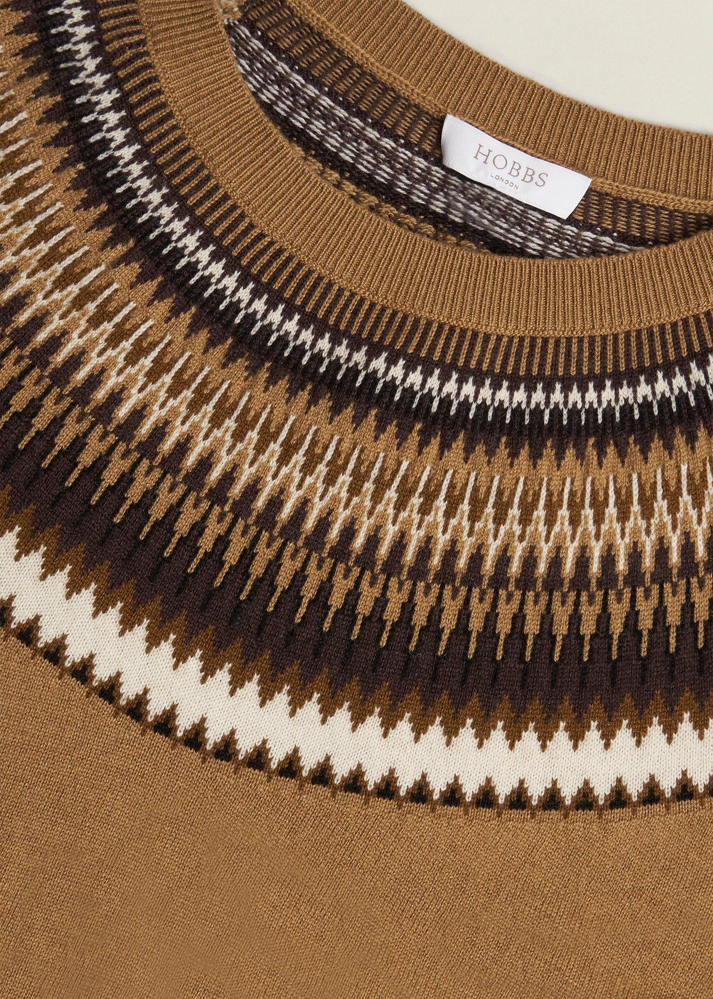 Camel Greta Wool Blend Fairisle Crew Neck Knitted Jumper, Camel Marl, hi-res