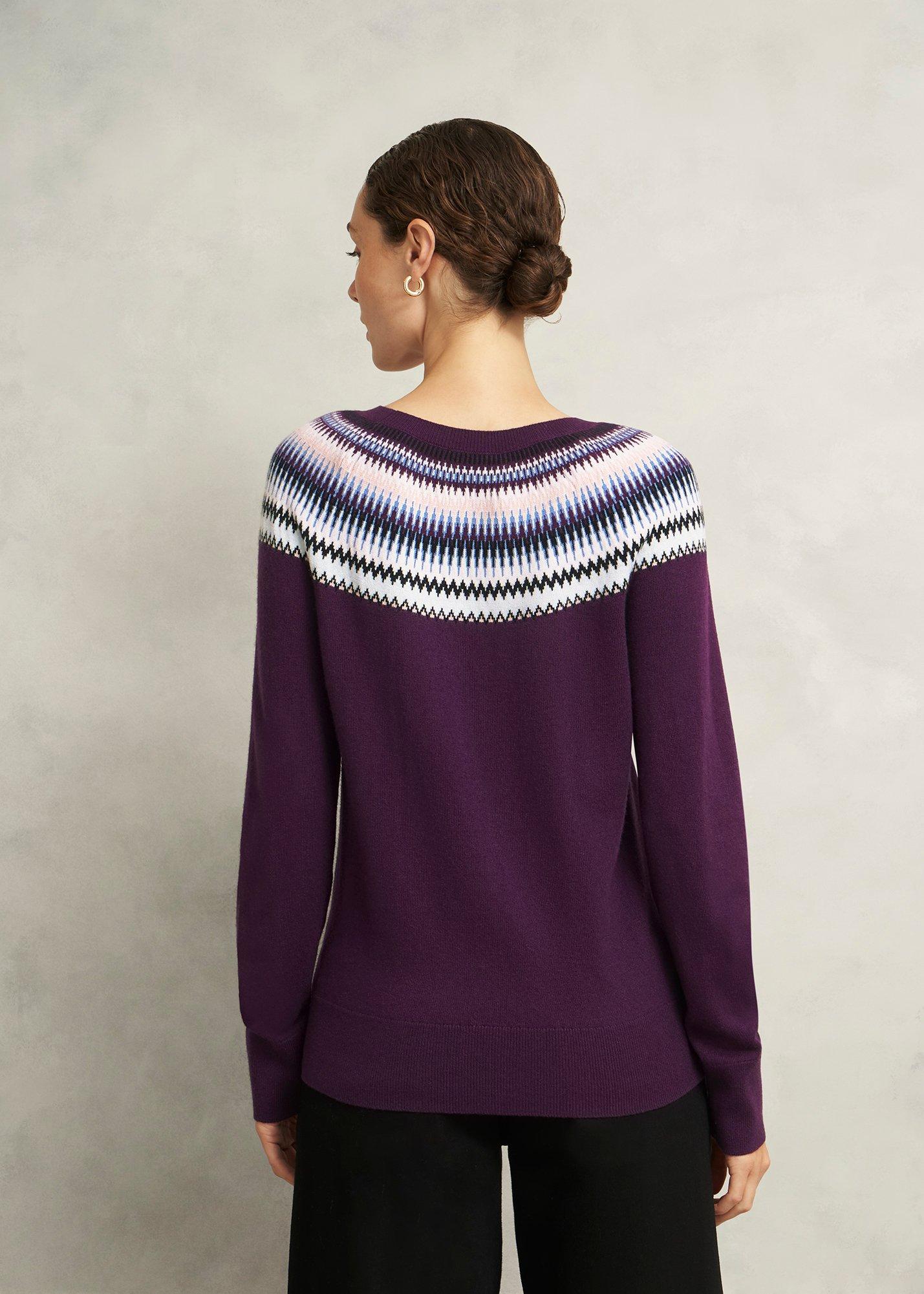 Purple Greta Wool Blend Fairisle Crew Neck Sweater, Vibrant Purple, hi-res
