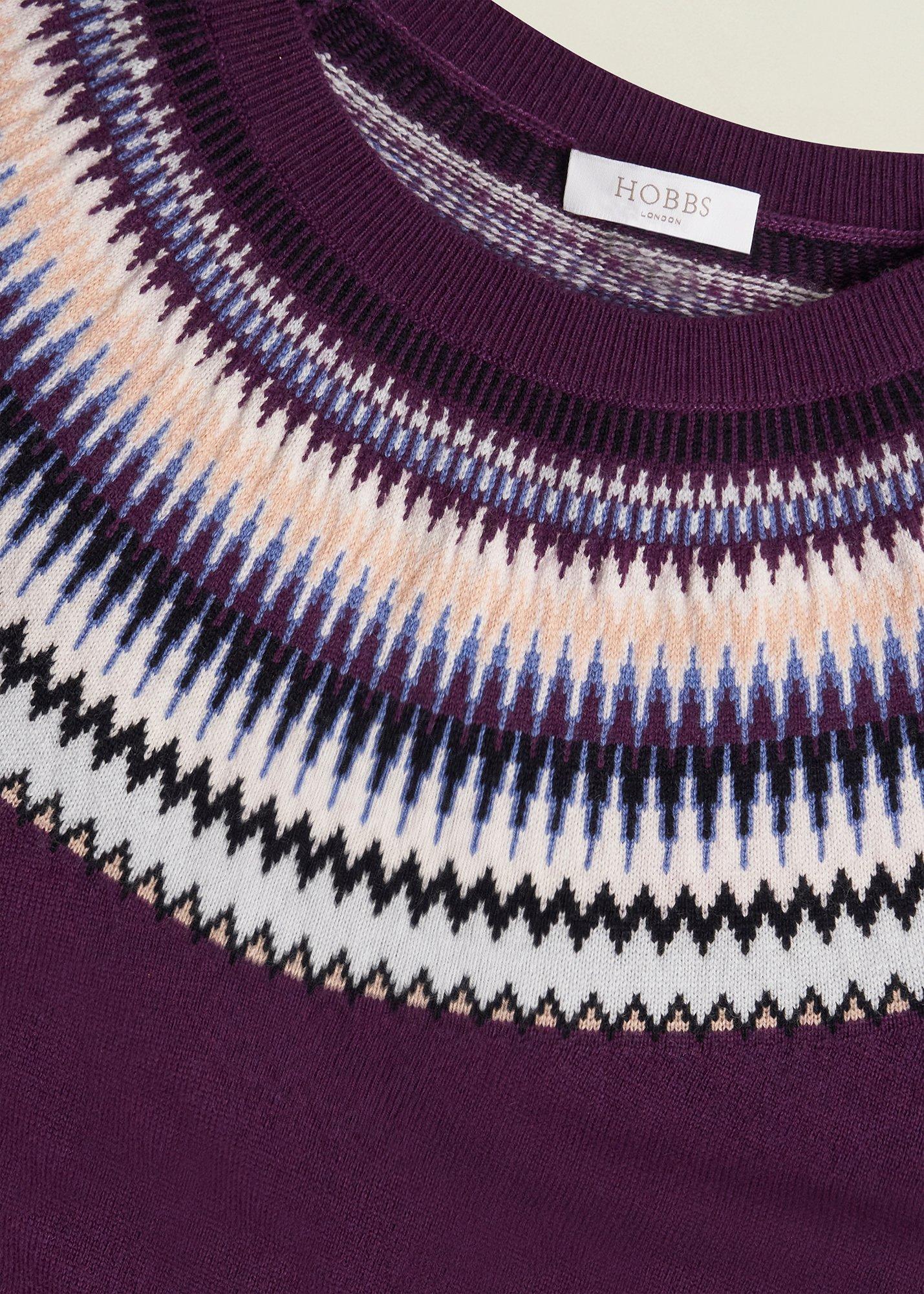 Purple Greta Wool Blend Fairisle Crew Neck Sweater, Vibrant Purple, hi-res