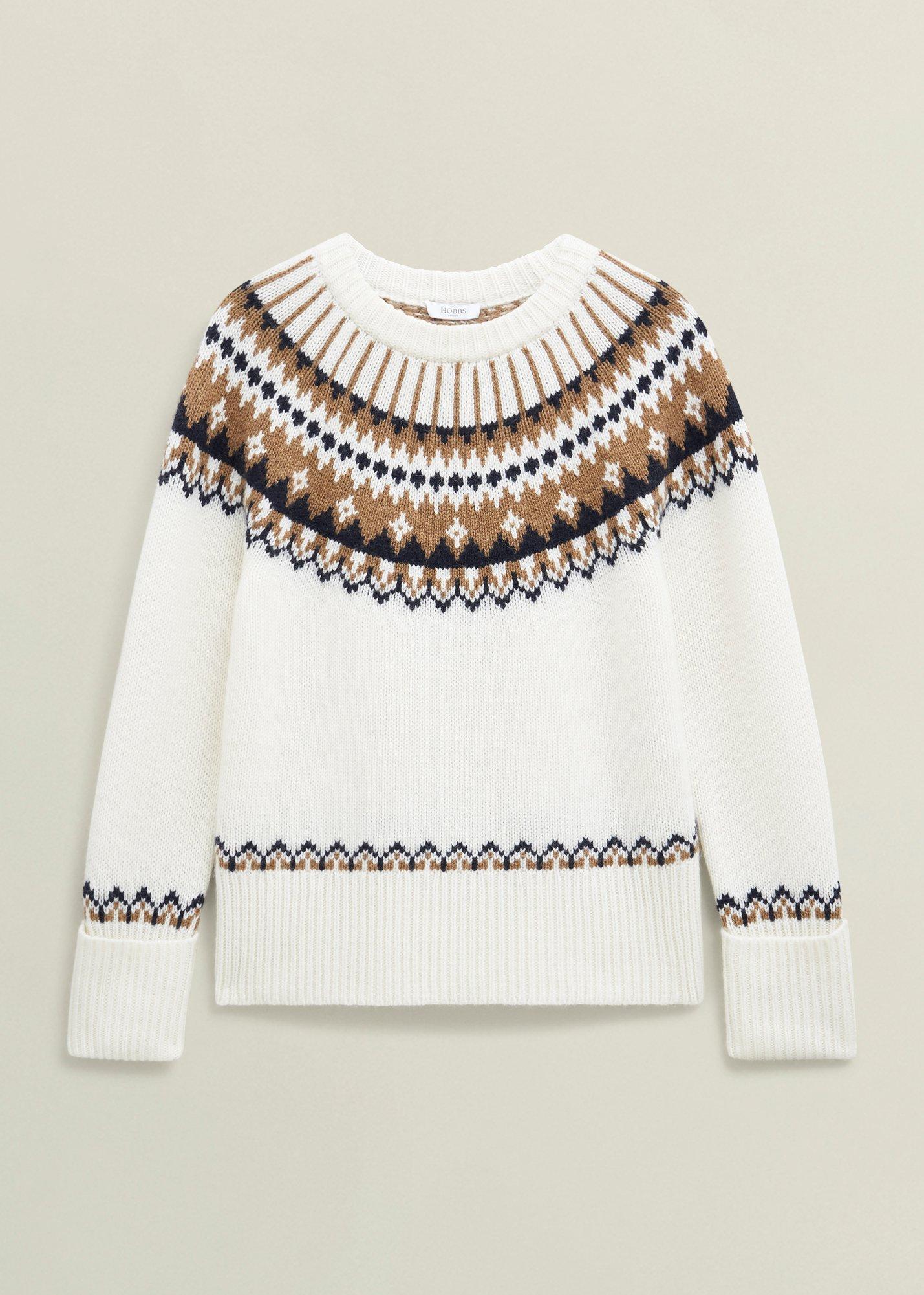 Anya Fairisle Chunky Crew Jumper, Ivory Camel, hi-res